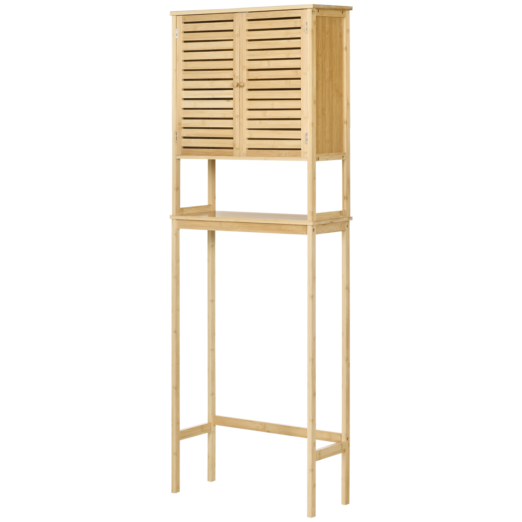 kleankin WC-Regal über der Toilette Badezimmerregal WC mit 2 Türen und offenem Regal 60 x 23 x 173 cm Bambus