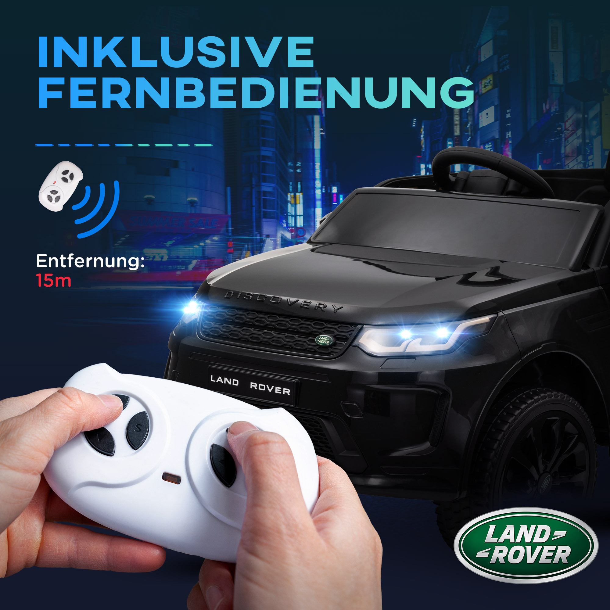 AIYAPLAY Kinder Elektrische Auto, 12V Kinderrijtuig met Afstandsbediening, LED-Verlichting, Muziek en Toeter, 3-6 Jaar, Zwart