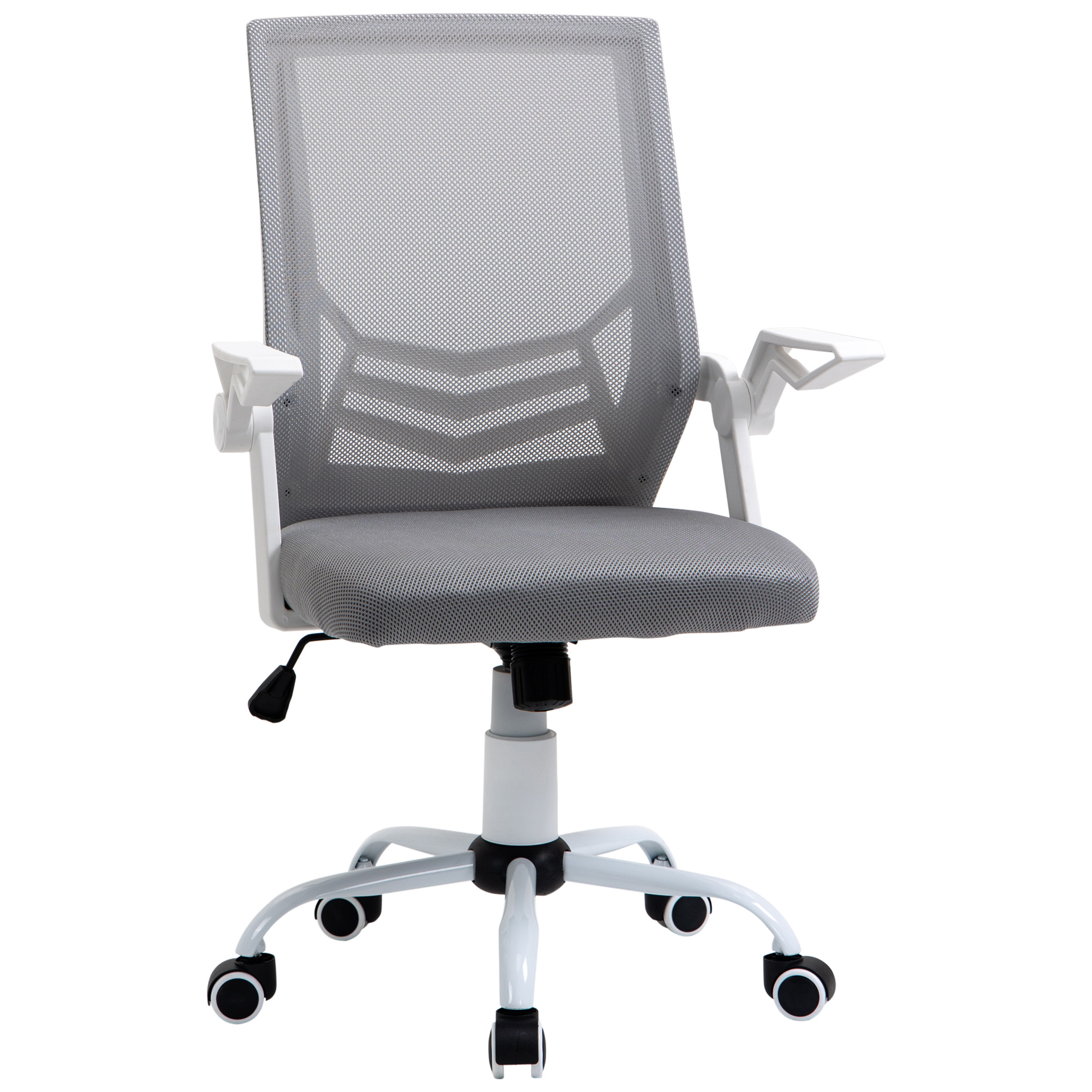 Vinsetto Bürostuhl, ergonomischer Bürostuhl aus Mesh mit Lendenwirbelstütze, höhenverstellbarer Funtionsschaukel, 360° drehbaren Armlehnen, zusammenklappbar, 62,5 x 55 x 94-104 cm, grau