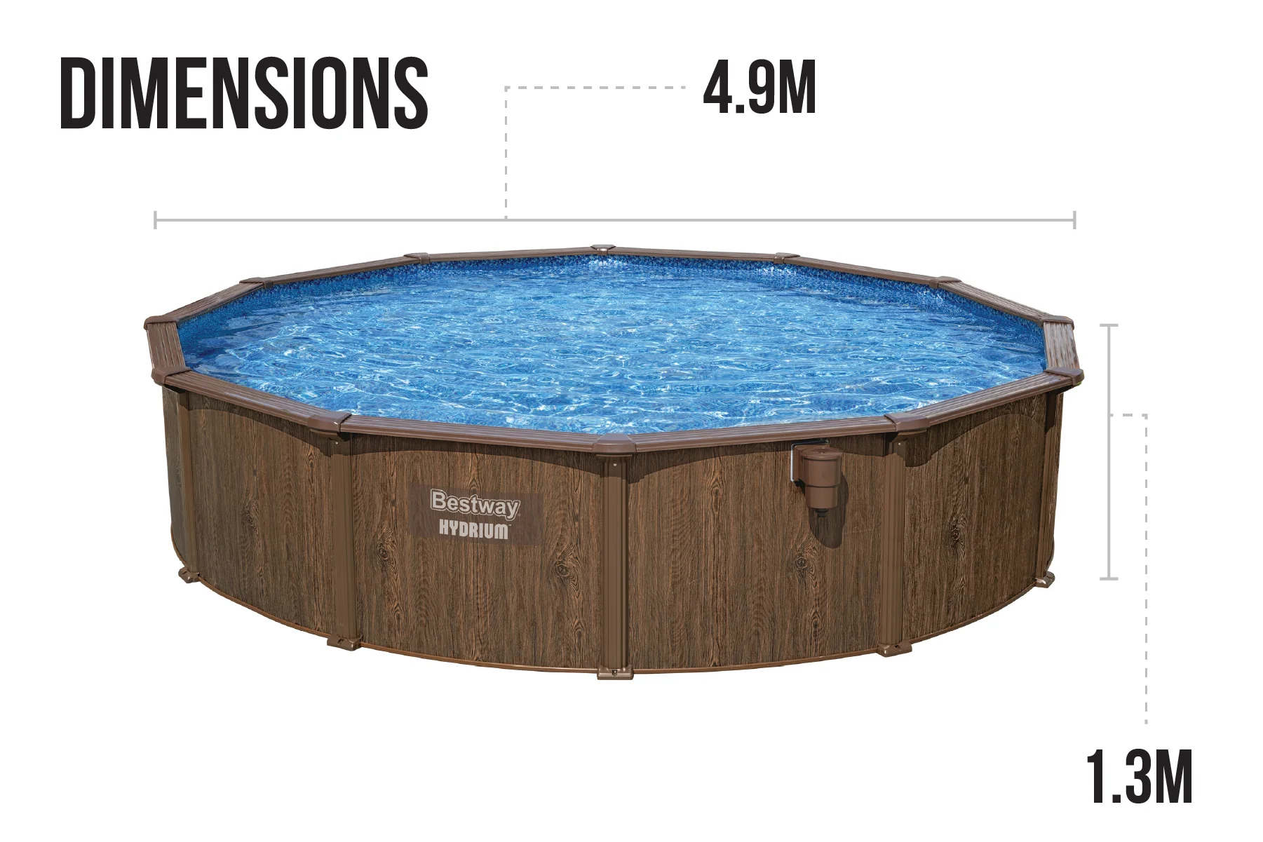 2025 Set di piscina in acciaio Hydrium rotondo con finitura in legno, 16 piedi x 52 pollici, per piscina gonfiabile