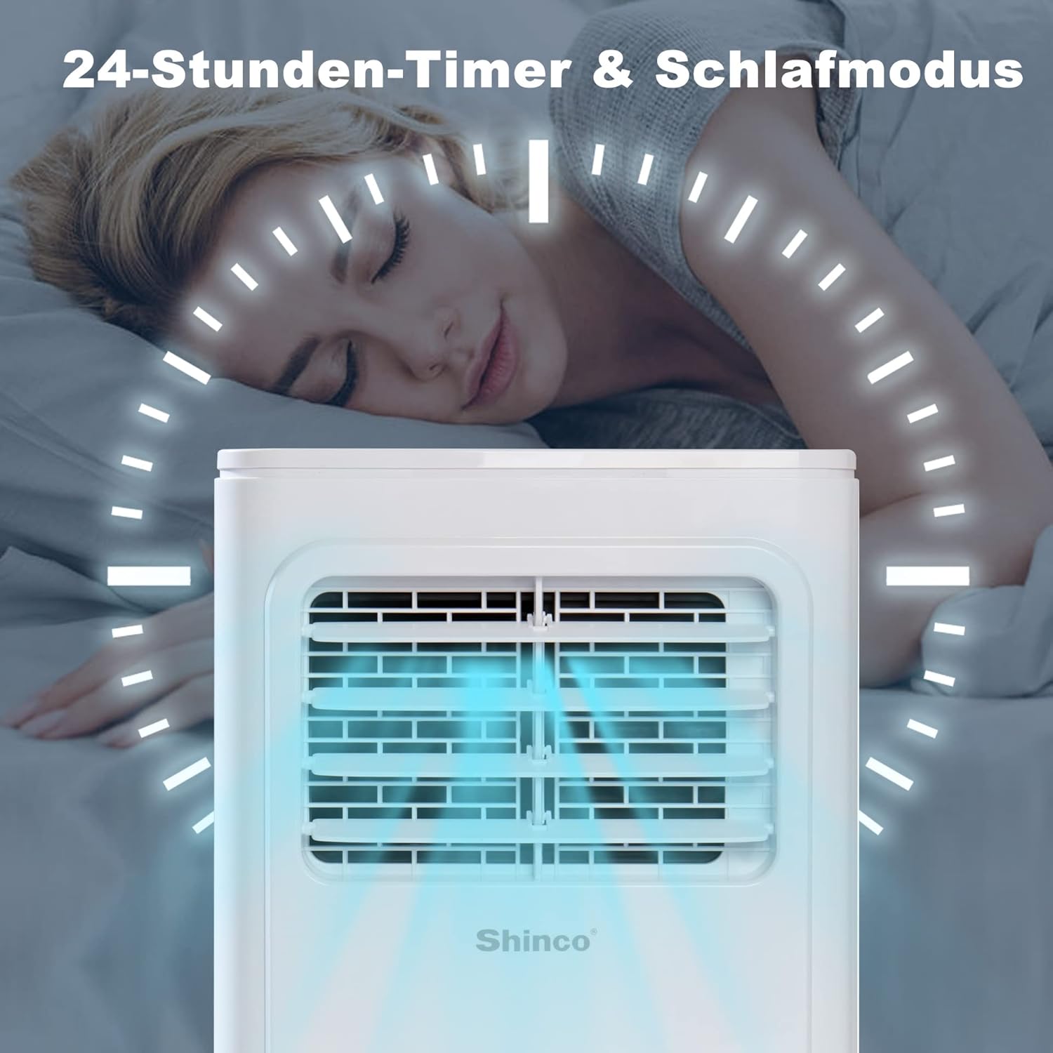 SHINCO Mobile Klimaanlage mit Abluftschlauch, 9000BTU, 2,6 kW, Kühlen&Ventilieren&Entfeuchten, Mobiles Klimagert mit Schlafmodus, Raumgre bis 22㎡, 24-Stunden-Timer