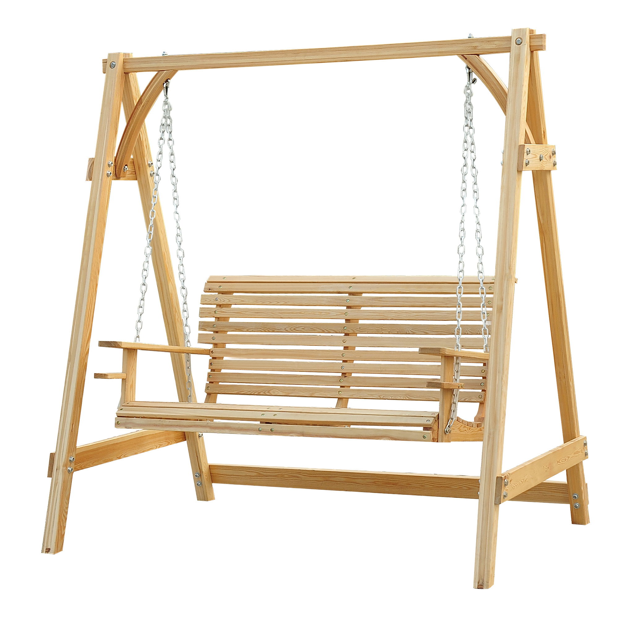 Outsunny Gartenschaukel 2 Personen 1,8L x 1,2B x 1,85H m Armlehnen Glashalter Vorgeöltes Lärchenholz