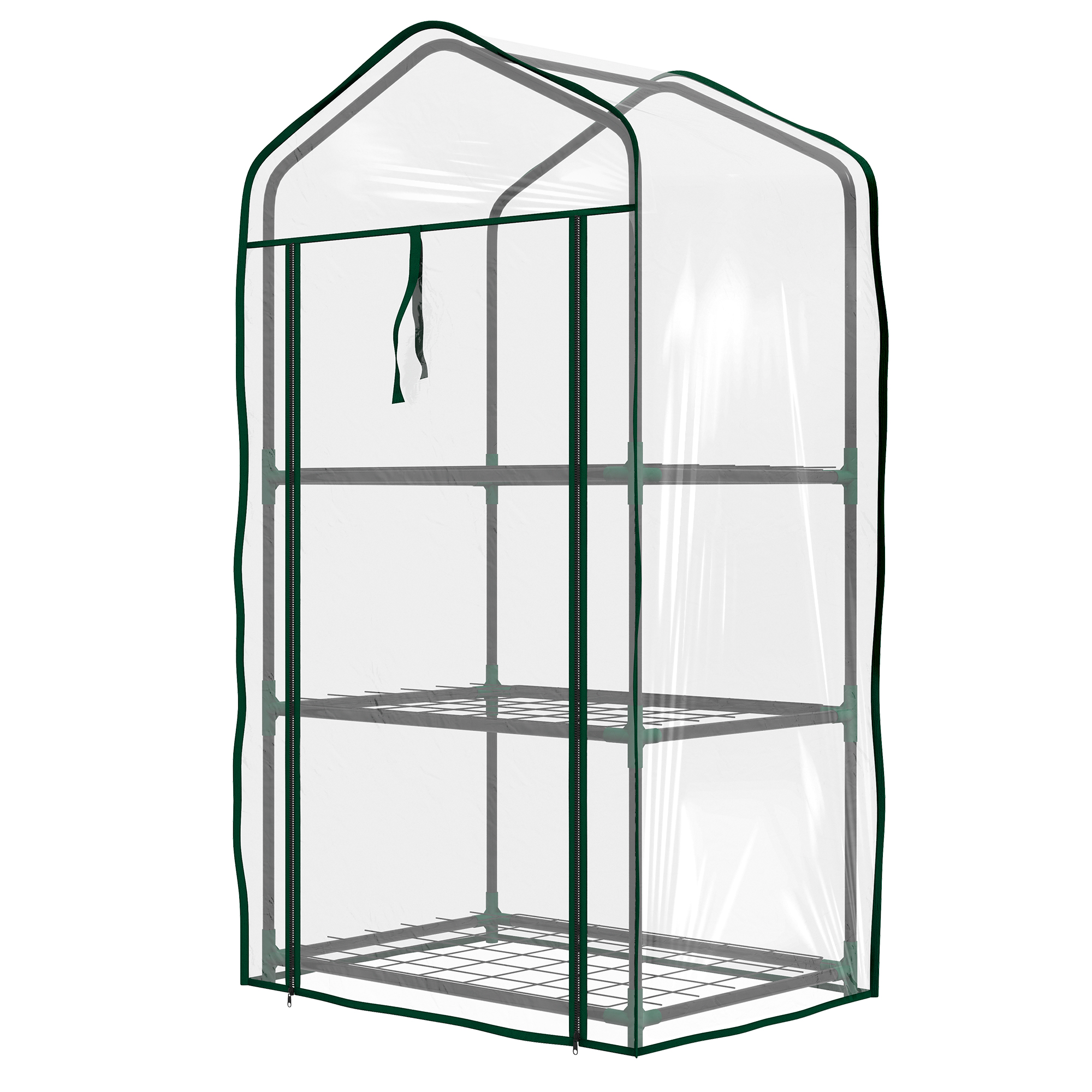 Outsunny Garten-Gewächshaus Regal 3 Ebenen Abmessungen 59L x 39B x 127H cm pulverbeschichtetes Metall Transparent Grün