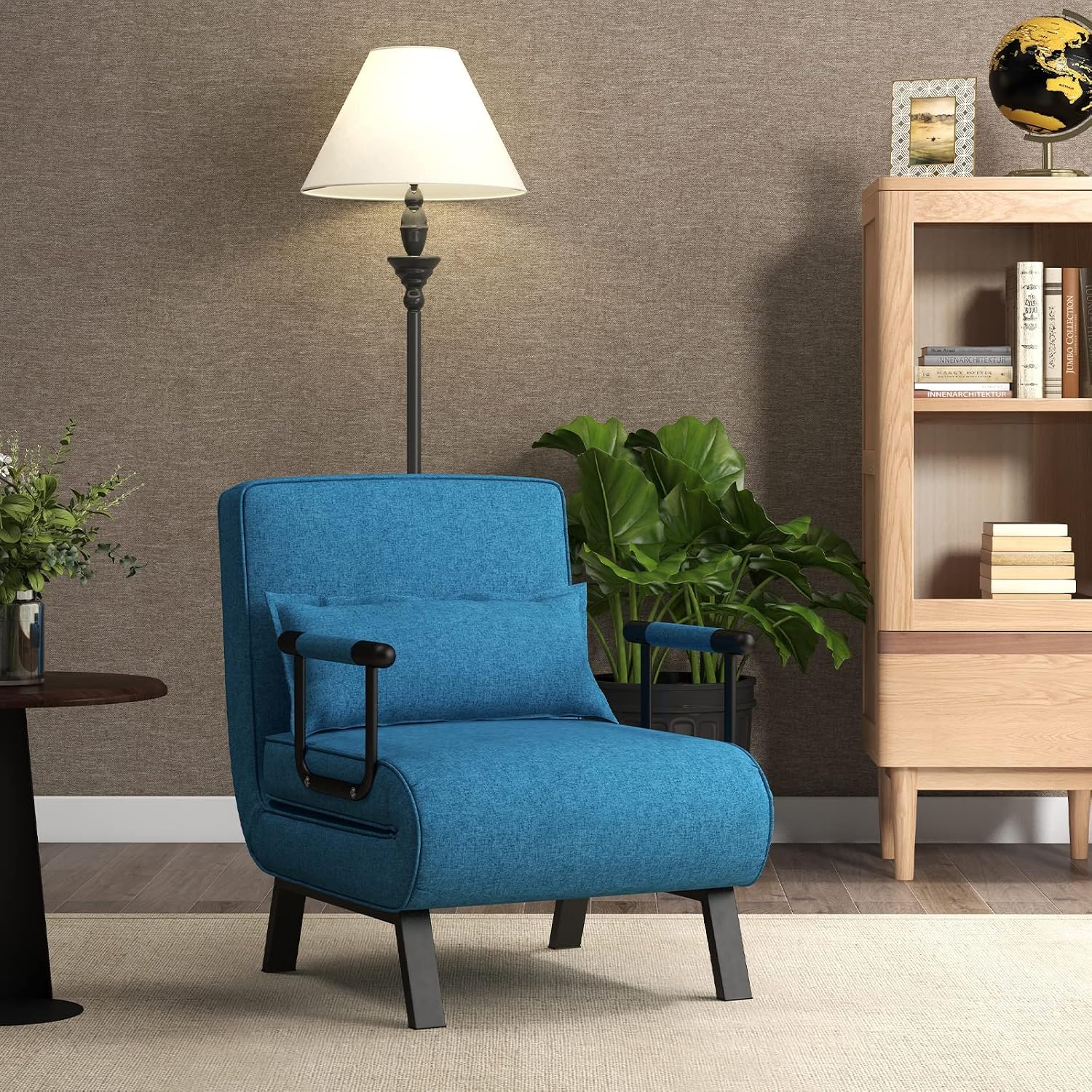 COSTWAY Poltrona Letto, 4 in 1 Poltroncina Pieghevole con Schienale Regolabile in 6 Posizioni, Sedile Imbottito Robusto, Divano Letto Singolo per Casa Ufficio, 79x65x79 cm (Blu)