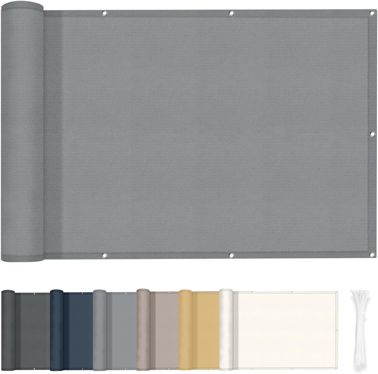 HENG FENG Frangivisto per Balcone 0.9x7m, 160g/㎡ PES Telo Balcone ringhiera,Protezione Privacy, Anti-UV, Impermeabile,Resistente al Vento, con Cinghie, Light Grigio