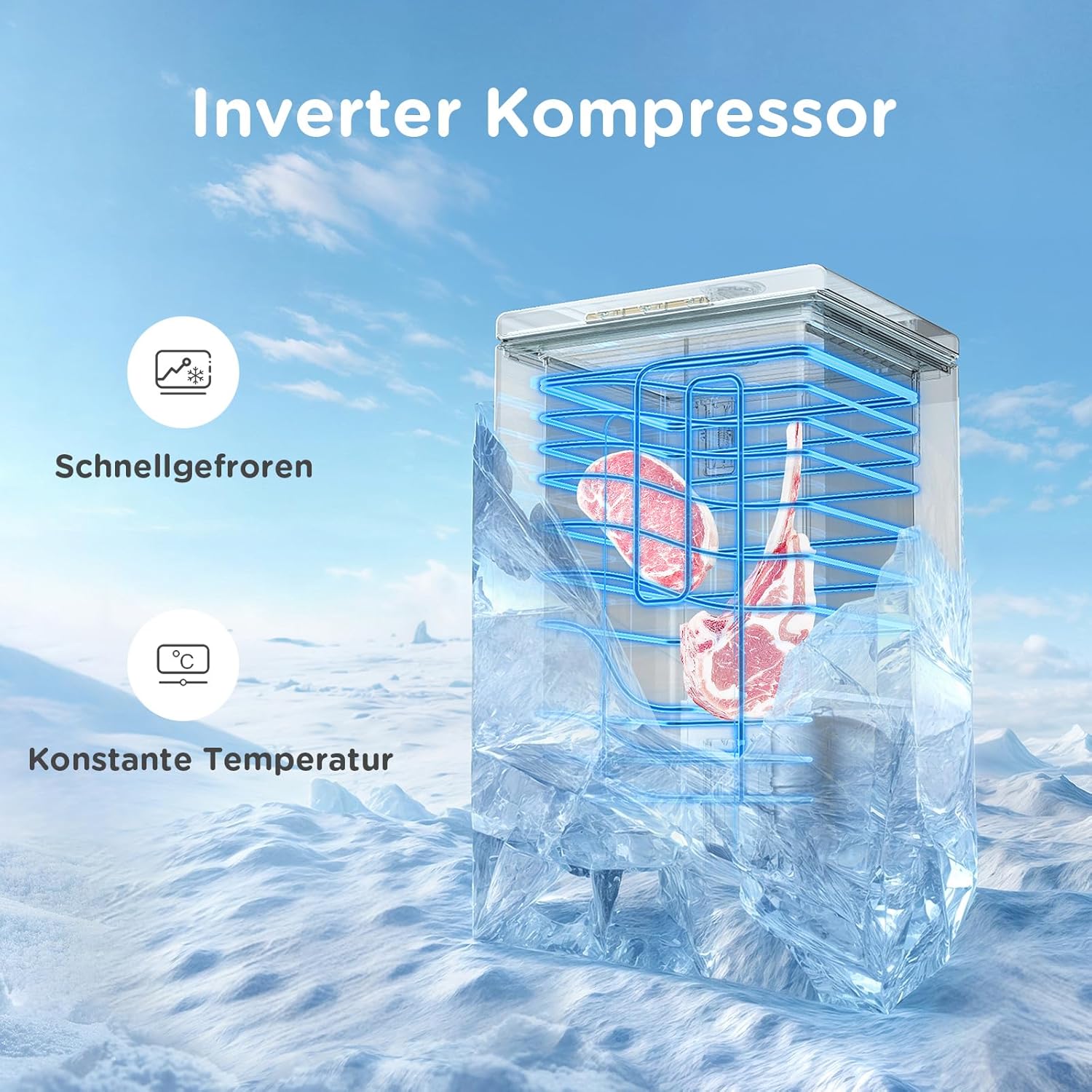 Comfee RCC100WH2(E) Gefriertruhe/169 kWh/Jahr/85cm hoch/99L/38dB/Geringe Lautstärke/Hoch effizientesD-förmigesRohr/Geeignet für verschiedene Einsatzszenarien/Einstellbarer Temperaturregler/Weiß