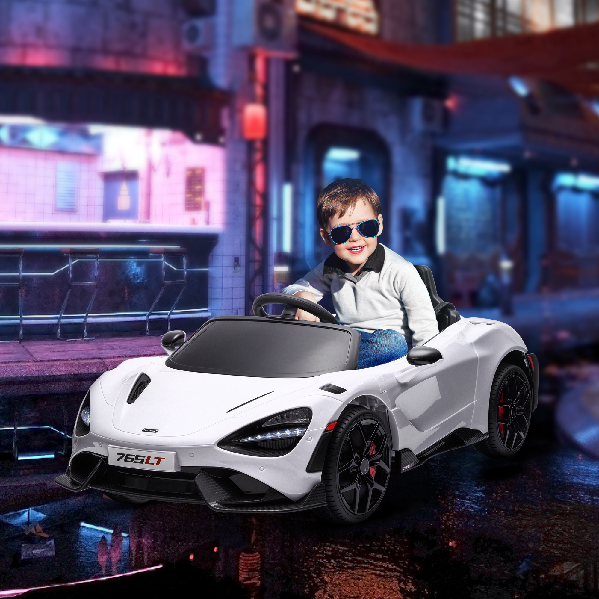 AIYAPLAY Elektrische Kinderauto met Vleugeldeuren, Afstandsbedienbaar, Zachte Start en LED-verlichting, Wit