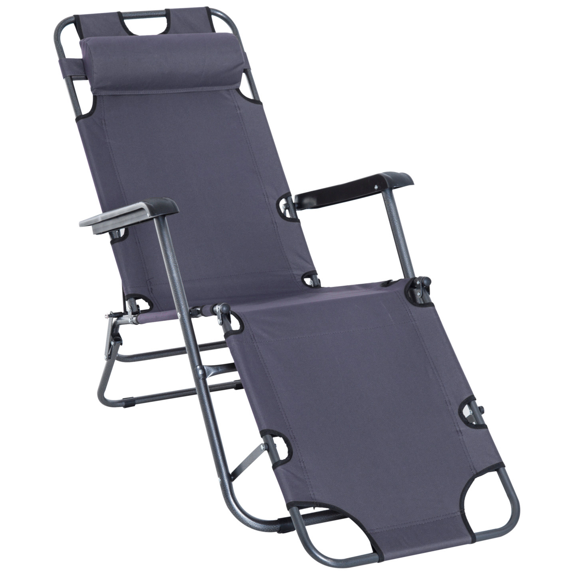 Outsunny Sonnenliege mit Kissen, Klappbare Strandliege mit 2-Fach verstellbare Rückenlehne Gartenliege, 2-in-1 Relaxliege, Metall + Oxfordstoff, Grau 135 x 60 x 89 cm