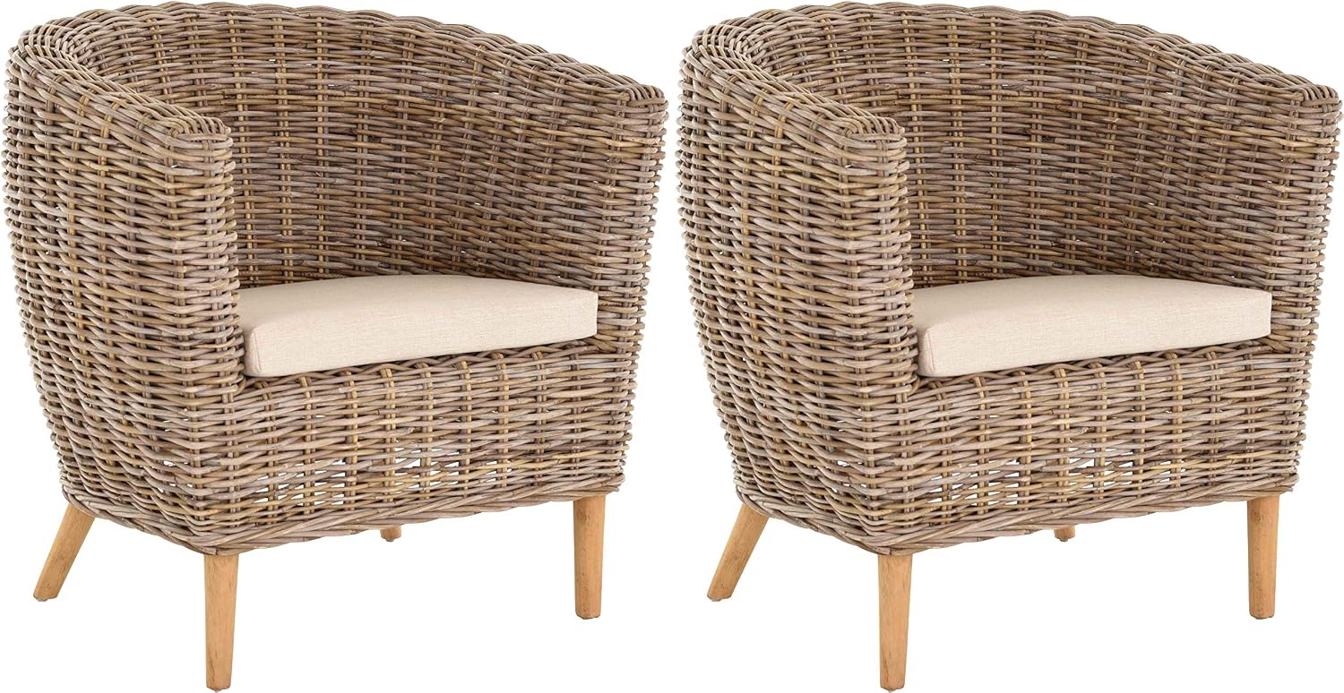 2er Set Clubsessel Koobo Rattan Sessel Loungesessel Rattansessel Club & Lounge Wohnzimmersessel Natur Grau