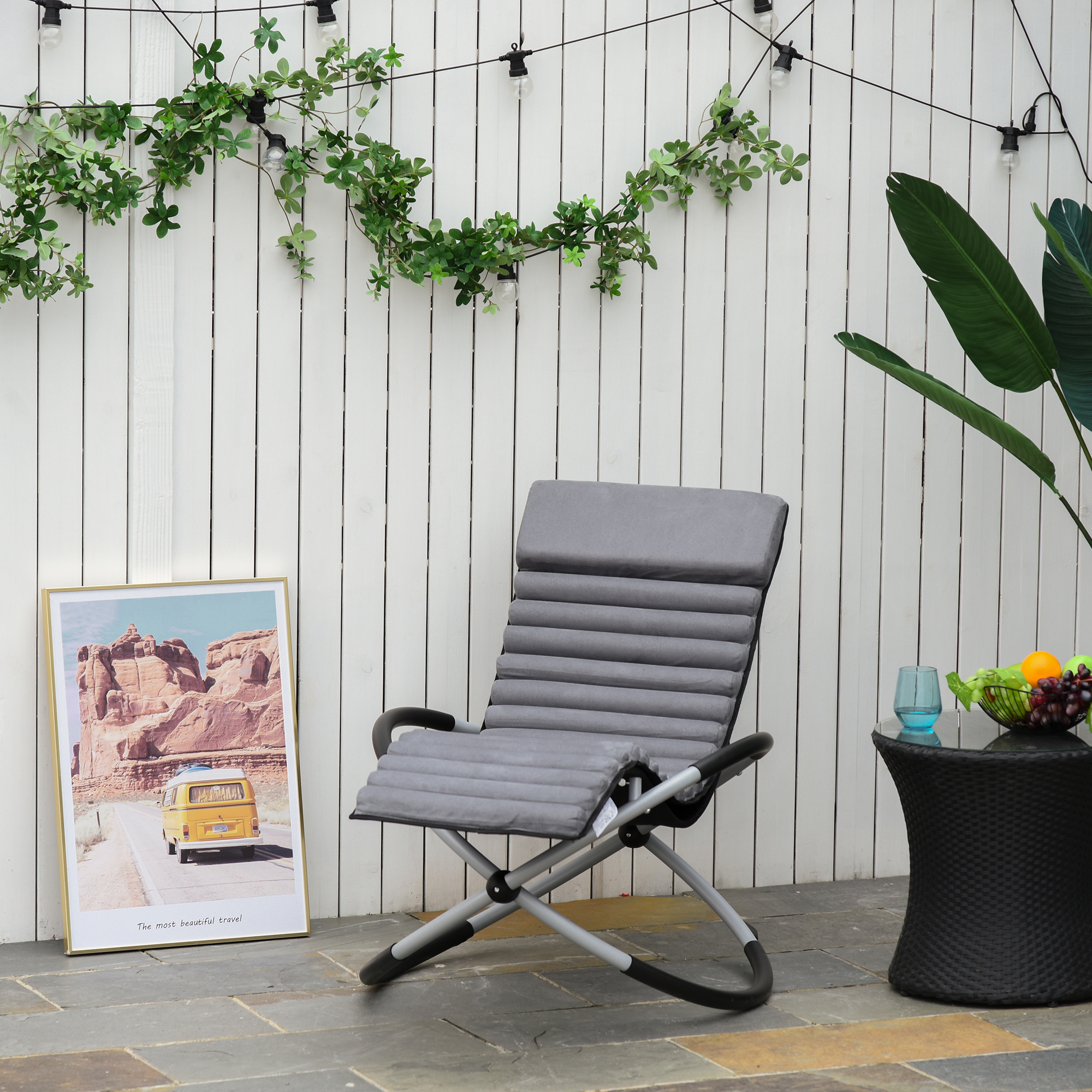 Outsunny Schaukelstuhl ergonomischer 2 In 1 Schwingsessel Gartenstuh Schaukelliege Metall Texteline kugelförmig Dunkelgrau 145 x 74 x 86 cm