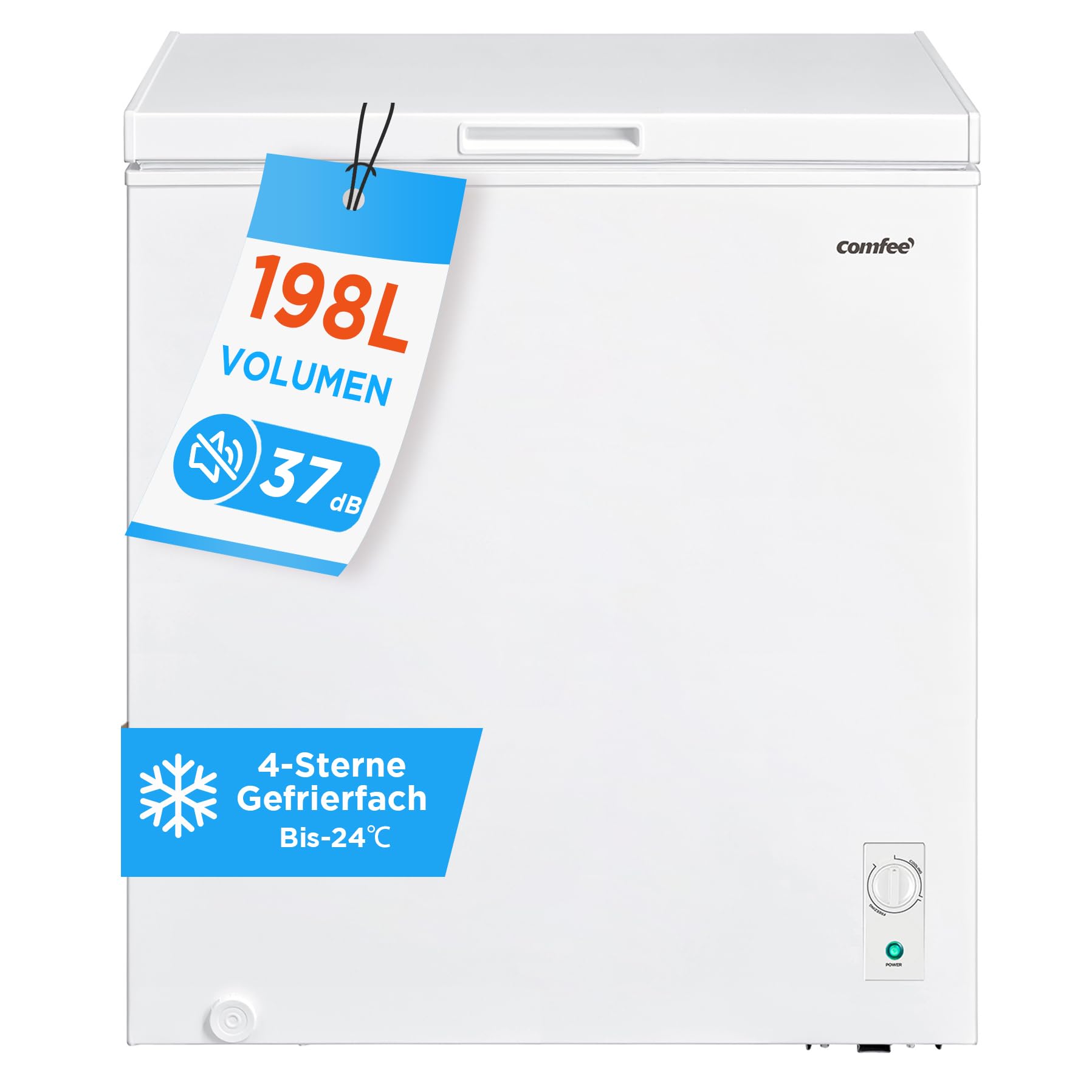 Comfee 198L Gefriertruhe freistehend 37 dB leise Tiefkühltruhe für Haushalt Garage Keller Vorrat