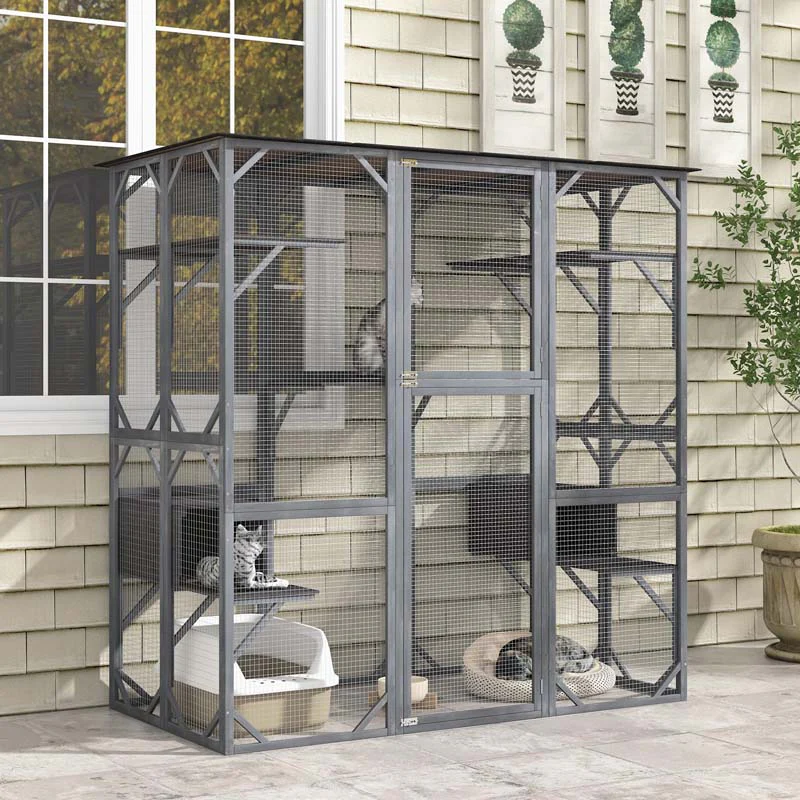 71Quot Tall Large Cat House Outdoor Catio Kitty Enclosure Walk In Cat Kennel Condo Wooden Cat Cage Playpen With 7 Platforms
