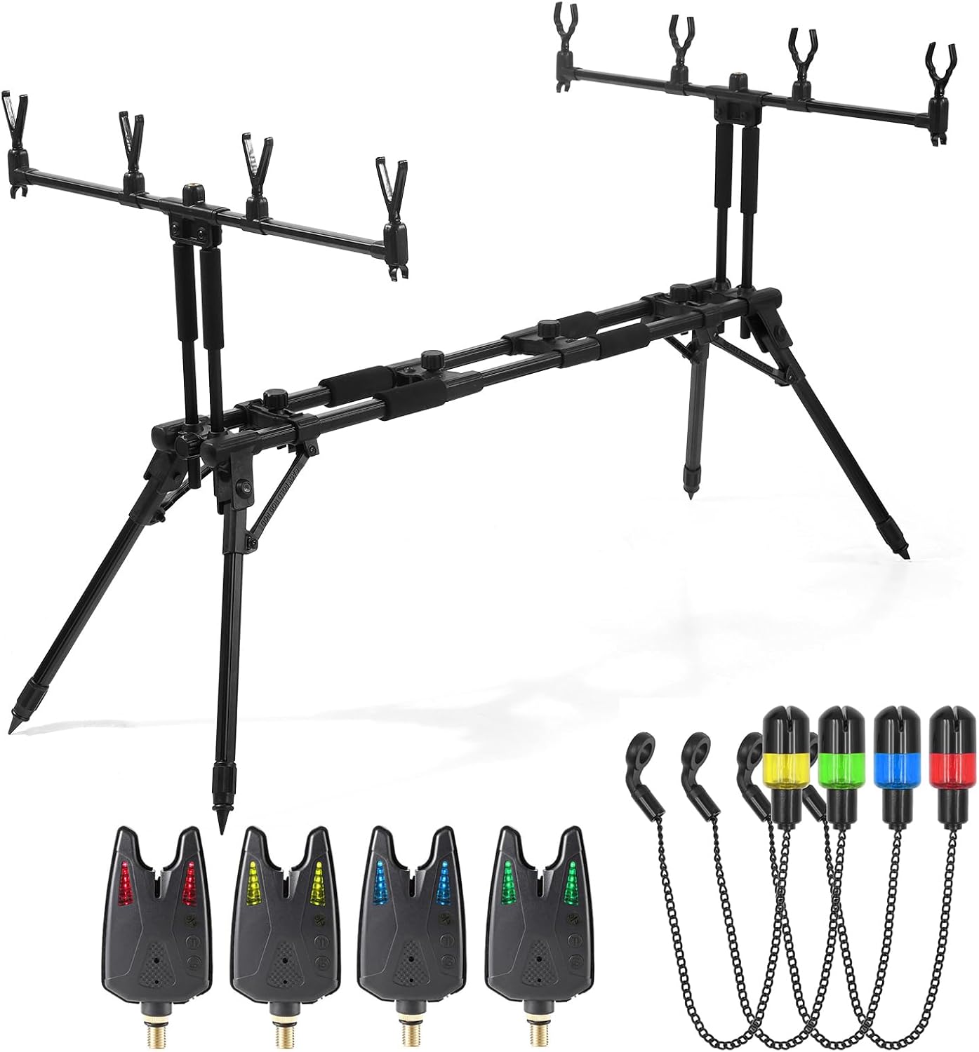 Angelzubehör-Set, Verstellbarer Angelrutenständer mit Angelbissanzeigern und Angelköderschwinger