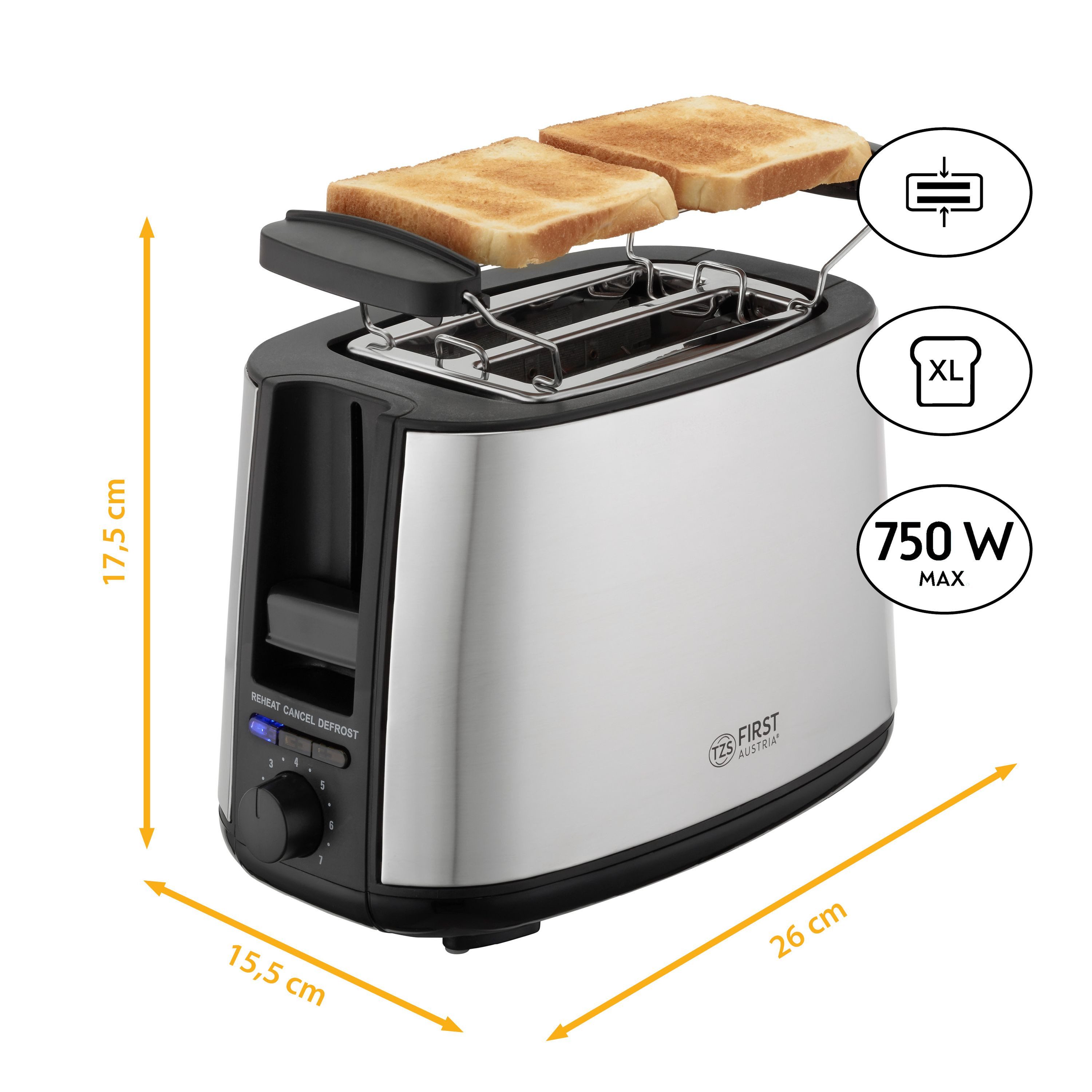 Toaster 2 Scheiben, Selbstzentrierfunktion, 7 Bräunungsstufen, 650-750W