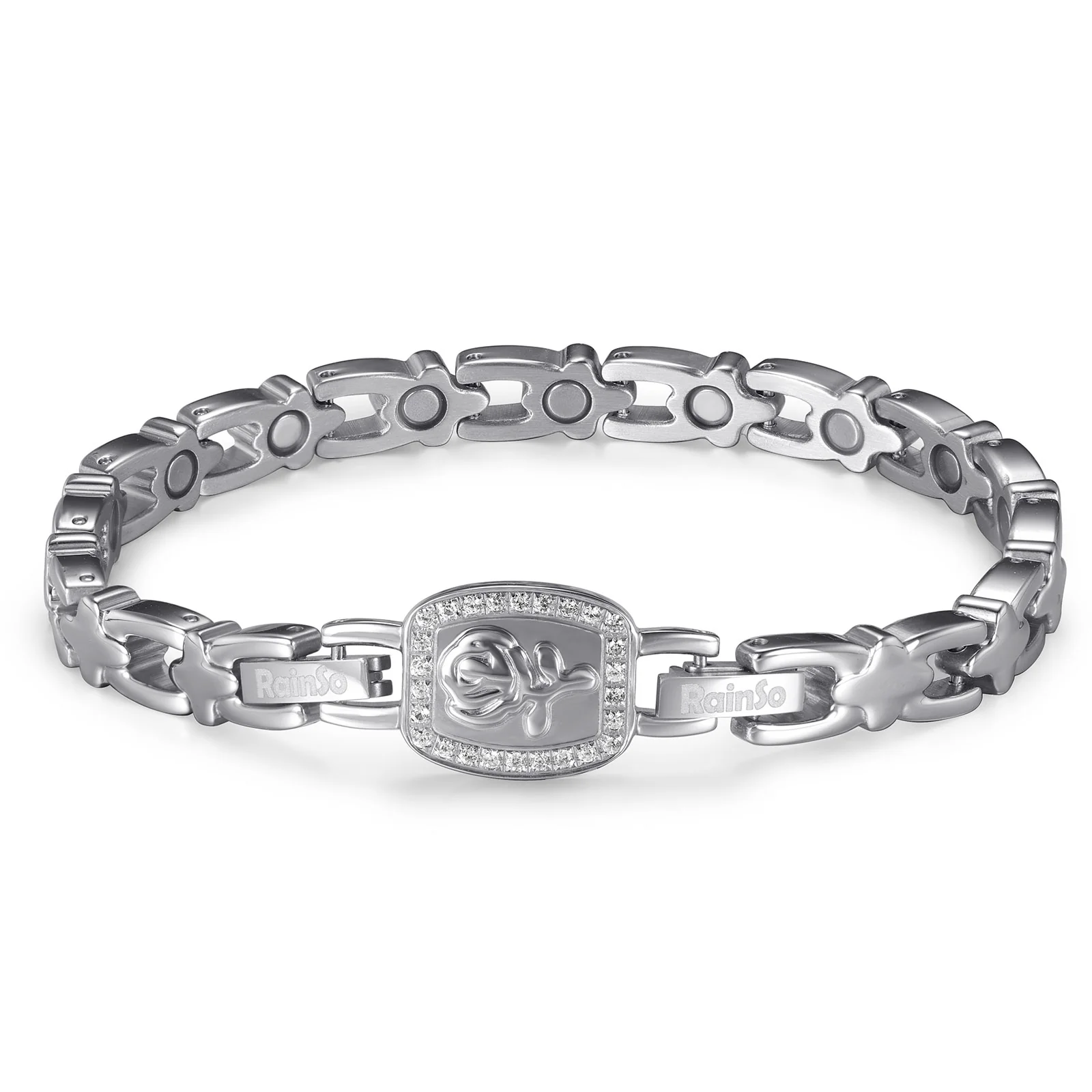 RainSo Ultra Strength Women Rose Magnetic Bracelet,White Diamond