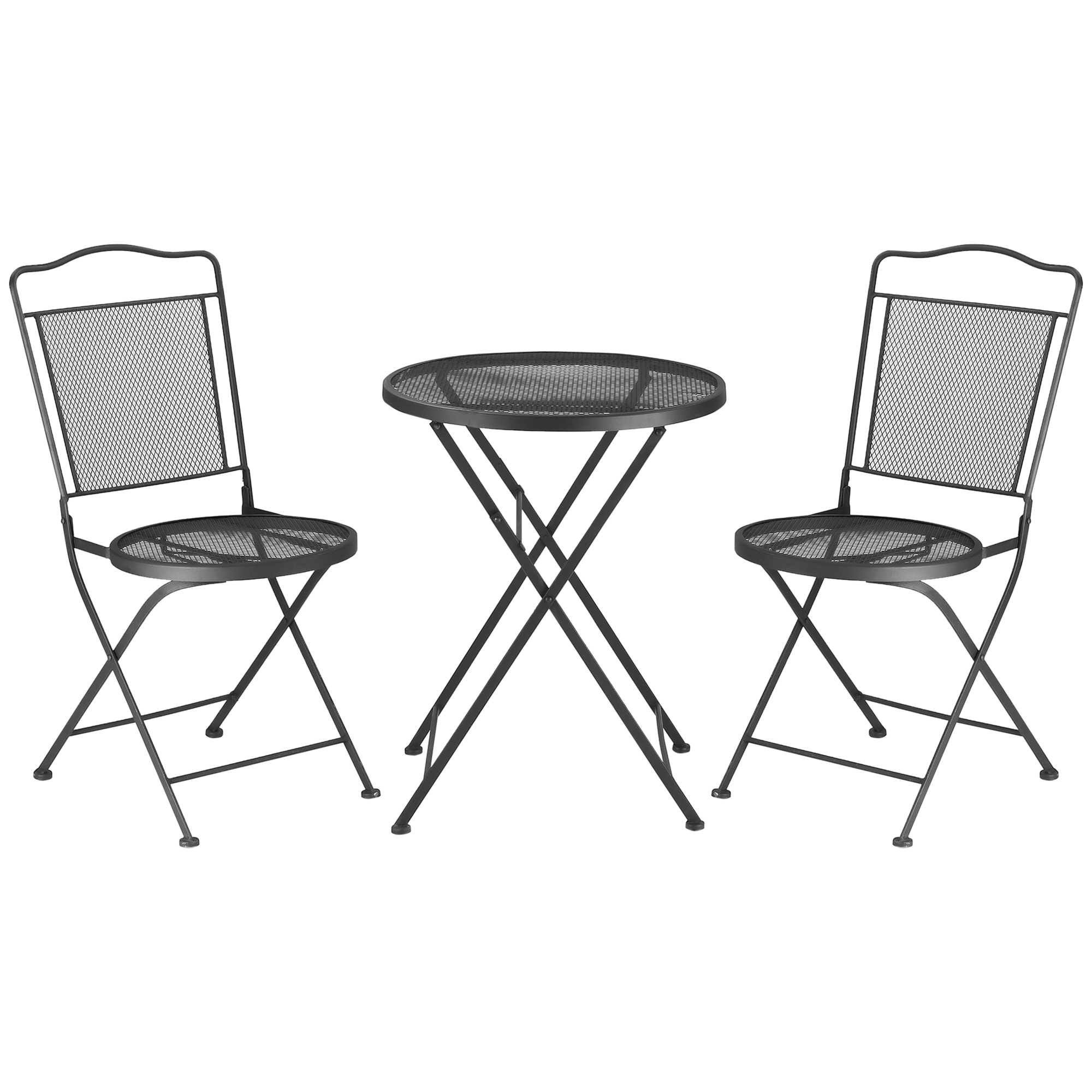 Outsunny Gartenmöbel-Set für 2 Personen Essgruppe Balkonmöbel Set Gartenmöbel-Set 1 Tisch+2 Stühle Metall Schwarz