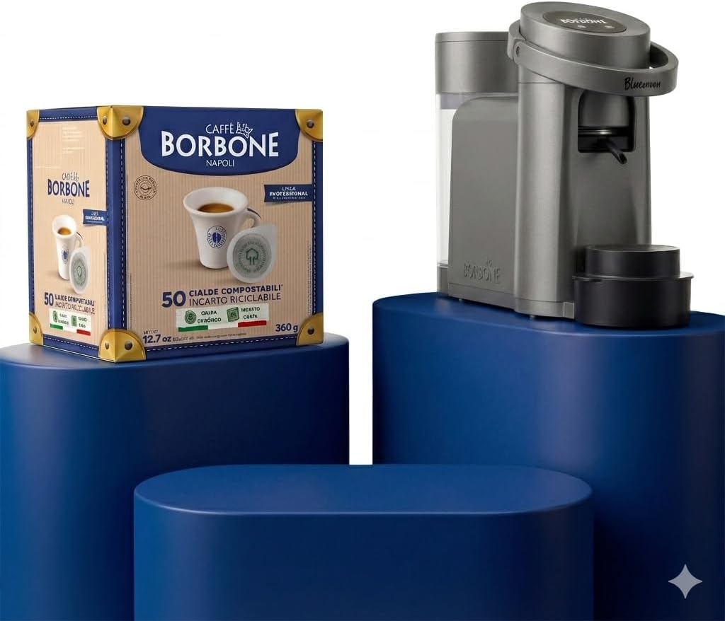 CAFFÈ BORBONE Bluemoon Macchina da Caffè a Cialde (Grigia, Macchina + Cialda Blu)