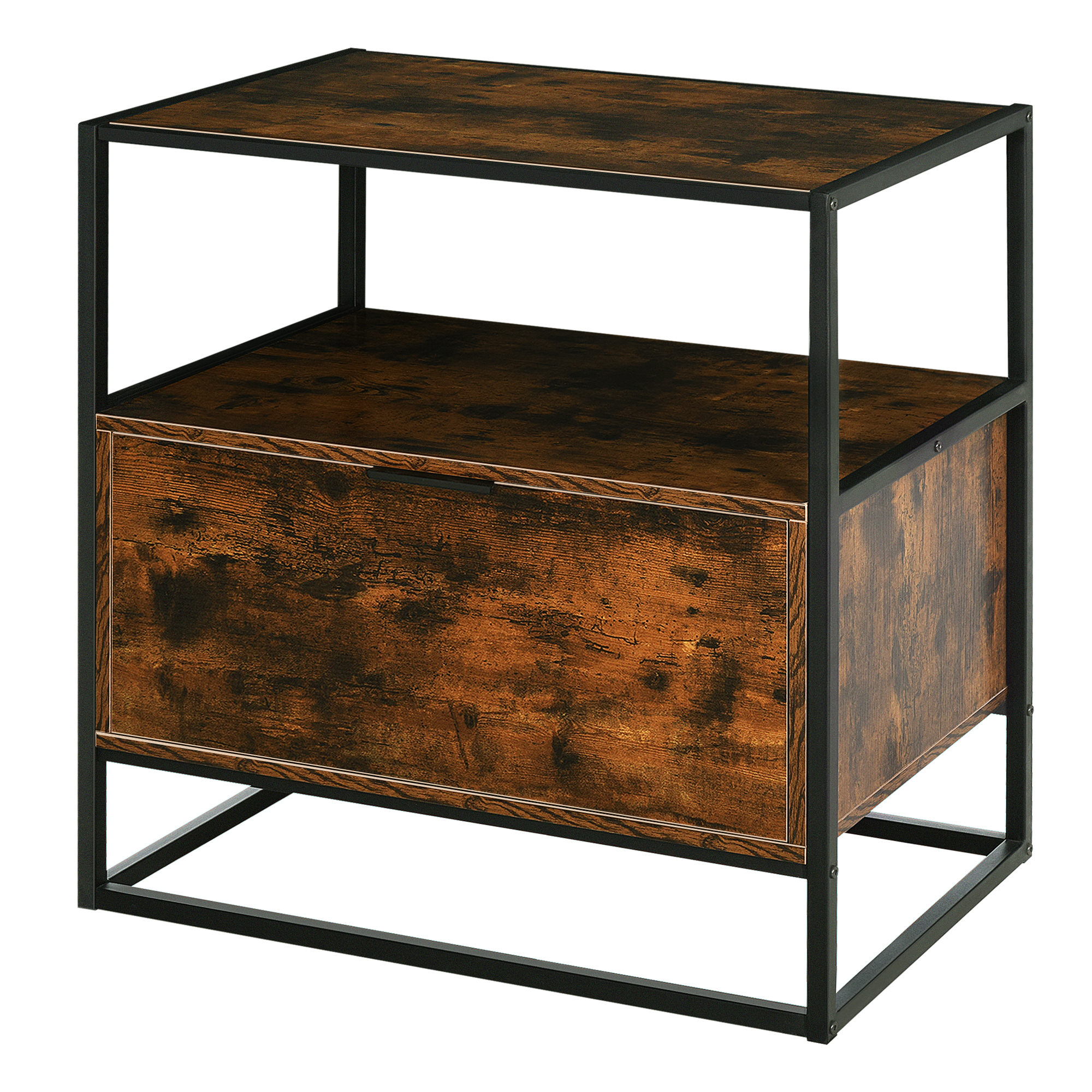 HOMCOM Beistelltisch mit Schublade Betttisch Nachttisch Couchtisch für Büro Wohnzimmer Spanplatte Schwarz+Braun 73 x 45,5 x 76 cm
