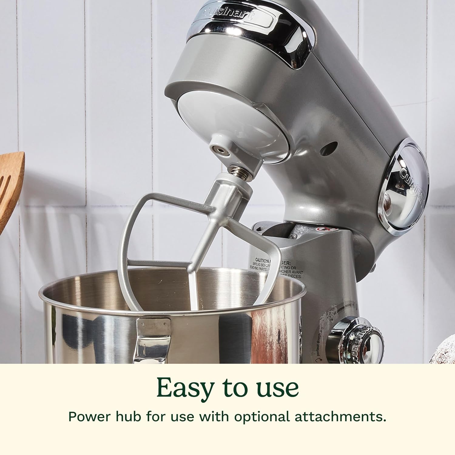 Cuisinart Stand Mixer, 12 Speeds, 5.5-Quart Mixing Bowl, Chef's Whisk, Flat Mixing Paddle, Dough Hook, and Splash Guard with Pour Spout, Silver Lining, SM-50BCNAS, Silver Lining