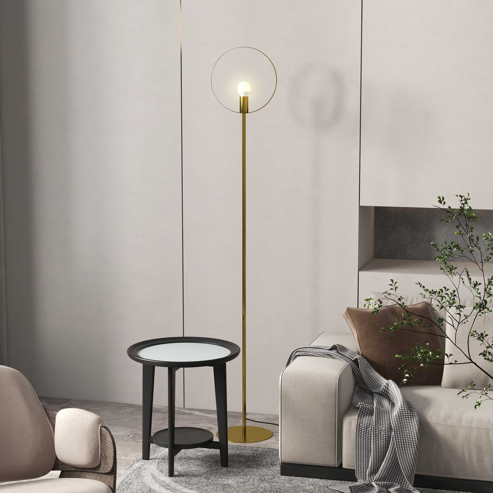 HOMCOM Stehlampe Wohnzimmer bis 40W Design Art-Deco-Ring aus goldenem Metall 28 x 25 x 160 cm Gold