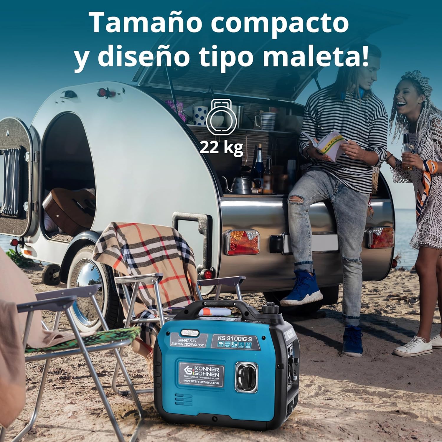 Könner&Söhnen Generatore di Corrente Inverter Portatile KS 3100iG S DUAL FUEL Generatore di emergenza 3100 W, presa Schuko 230 V, 2 porte USB, display LED, modalità Eco, generatore Euro V