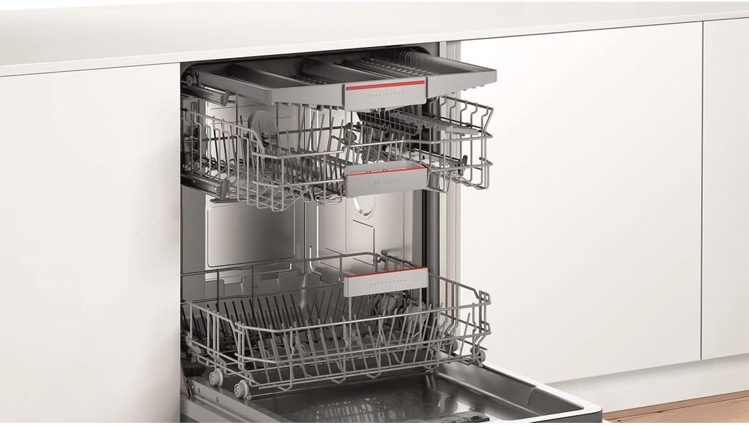 Bosch SMU4ETS08E, Serie 4, Smarter Unterbau-Geschirrspüler 60 cm, Besteckkorb, Spülmaschine mit Programmassistent, besonders Leise, höhenverstellbarer Oberkorb, Automatische Türöffnung, Edelstahl
