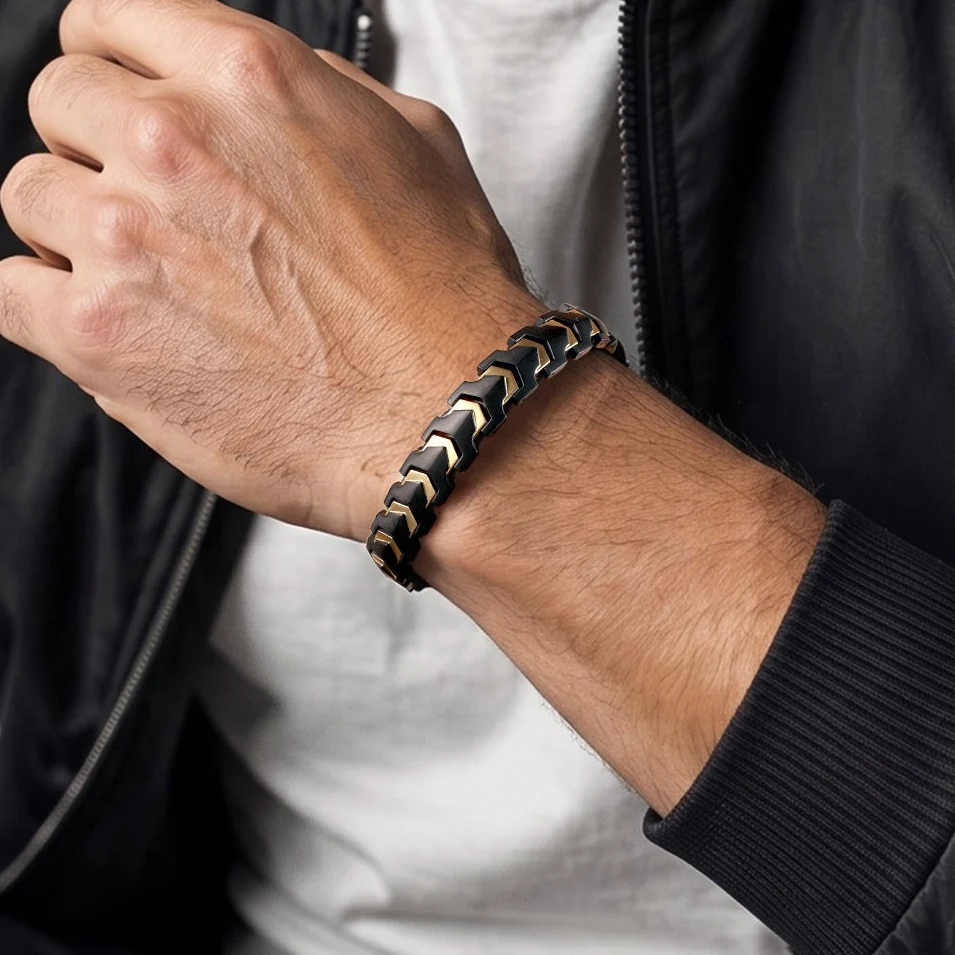 RainSo Men's Strength 3800 Gauss Magnetic Bracelet (Black Gold)