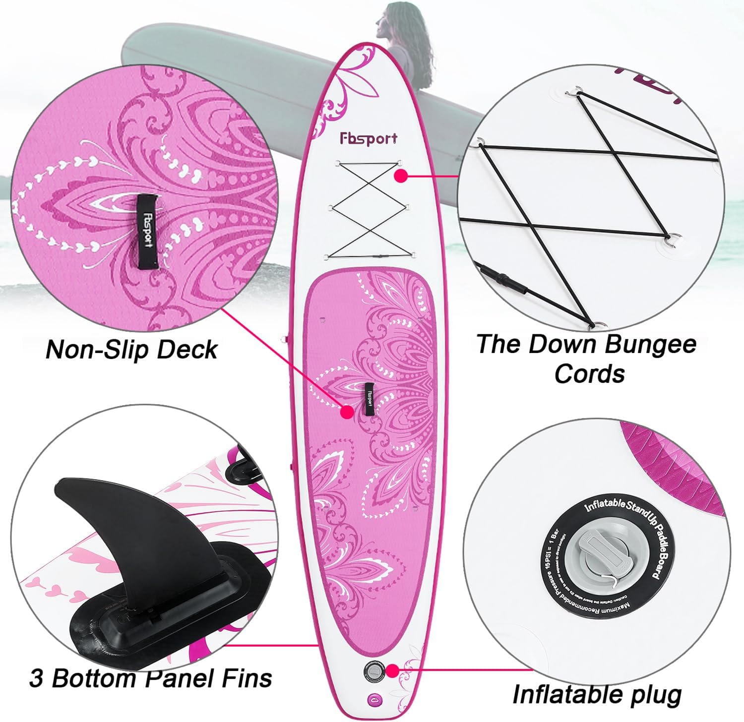 Premium-Stand-Up-Paddle-Board, Yoga-Board mit strapazierfähigem SUP-Zubehör und Tragetasche | Breiter Stand, Surf-Kontrolle, rutschfestes Deck, Leine, Paddel und Pumpe für Jugendliche und Erwachsene
