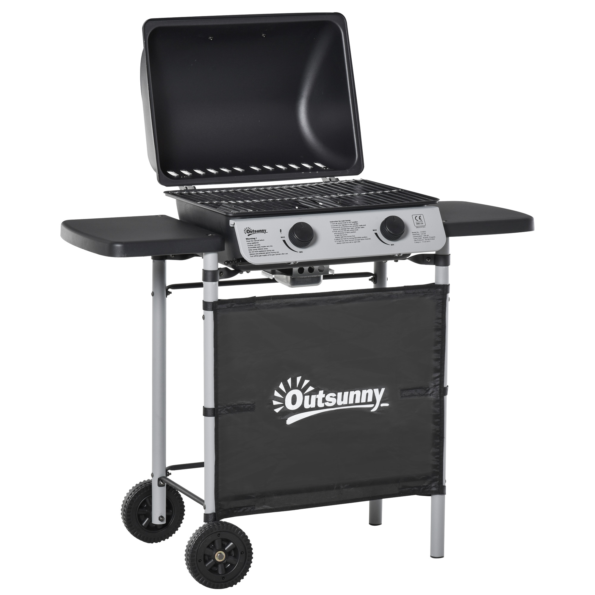 Outsunny Gasgrill mit Deckel, 5,6 kW Brenner, BBQ und Rädern, 104x49x99cm