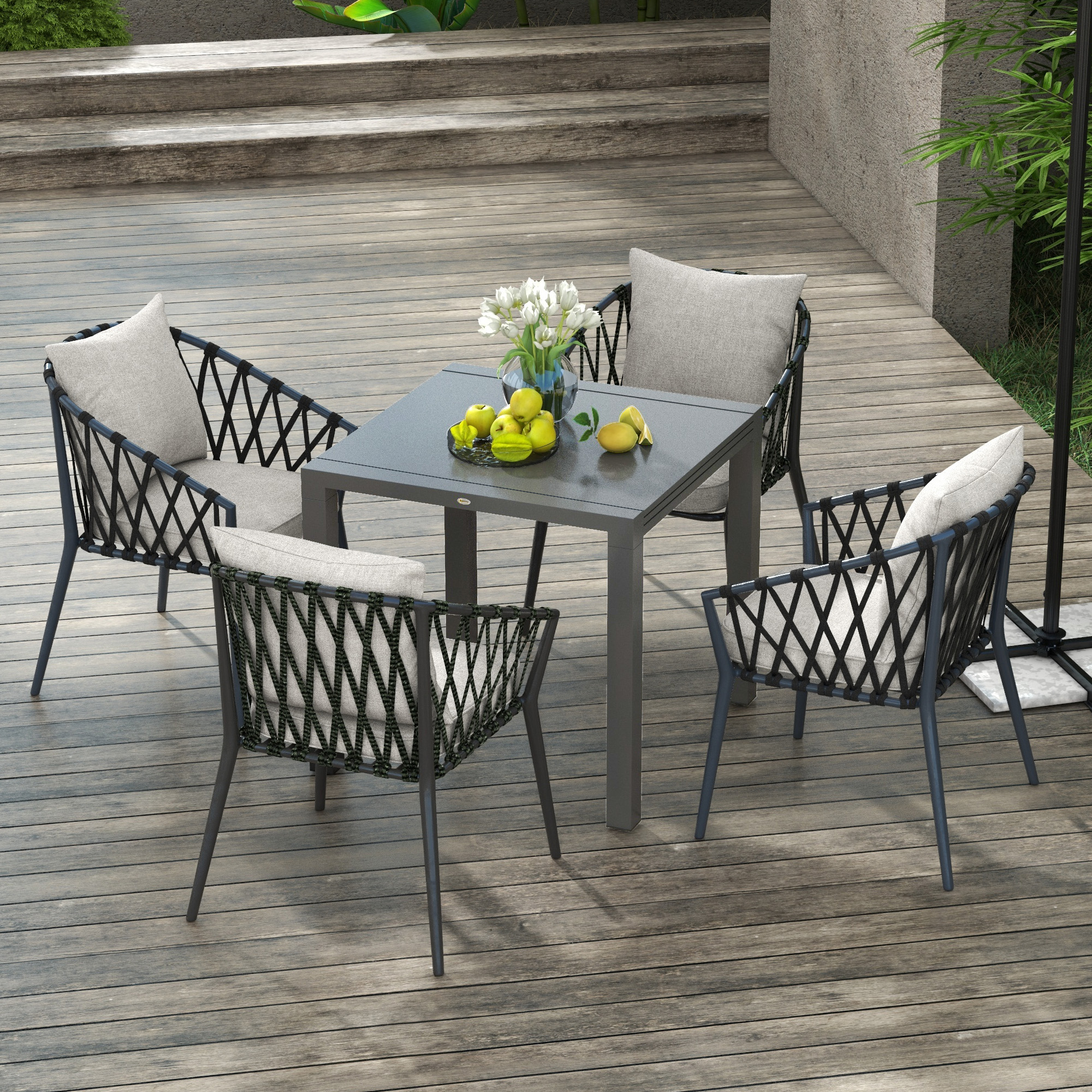 Outsunny Erweiterbarer rechteckiger Gartentisch für bis zu 6 Personen aus Aluminium Maße 80/160L x 80B x 75H cm Anthrazitgrau