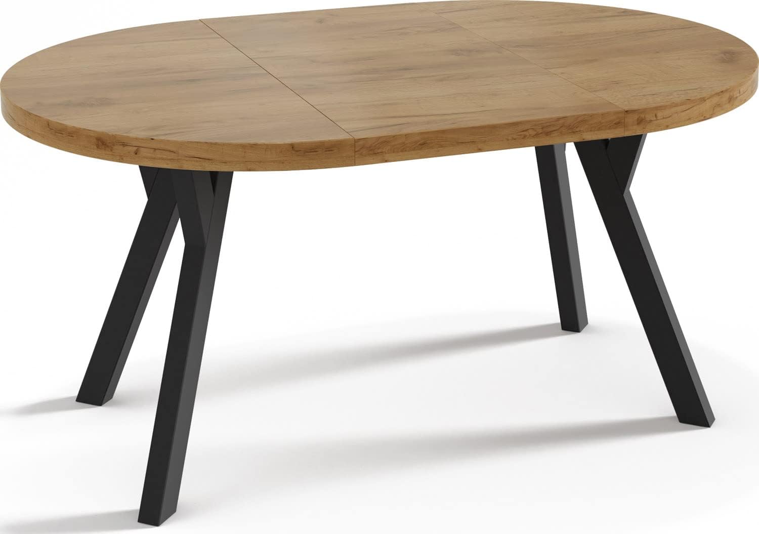WFL GROUP Designer Runder Ausziehbarer Esstisch - Loft-Stil, Industriell, Platzsparend - Schwarze Beine - 100 bis 150 cm - für 5-8 Personen - Hergestellt in EU - Wotan Eiche - 150 cm