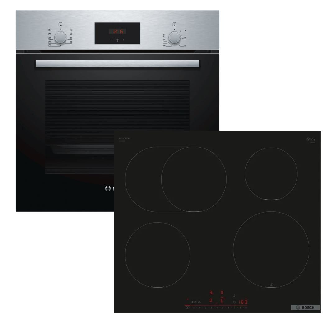 Backofen-Set Teleskopauszug 3D-Heißluft + Induktionskochfeld Booster autark 60 cm