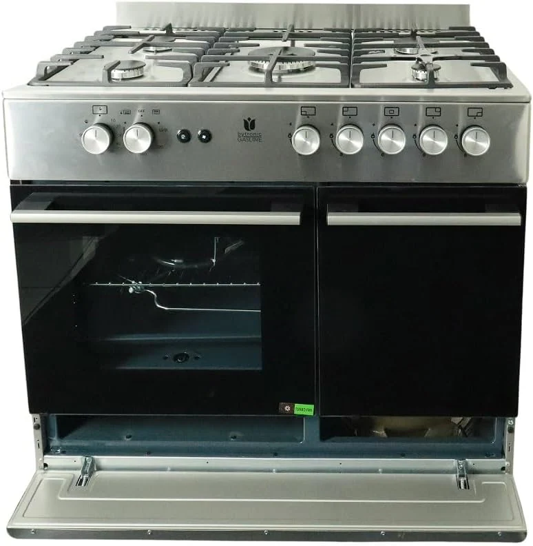 Gasline Gas Standherd mit Flaschenschrank 90cm GAG90GOXFL, 5 Flammig Sabaf-Brenner, Elektrische-Z��ndung und Vollz��ndsicherung Propan LPG��