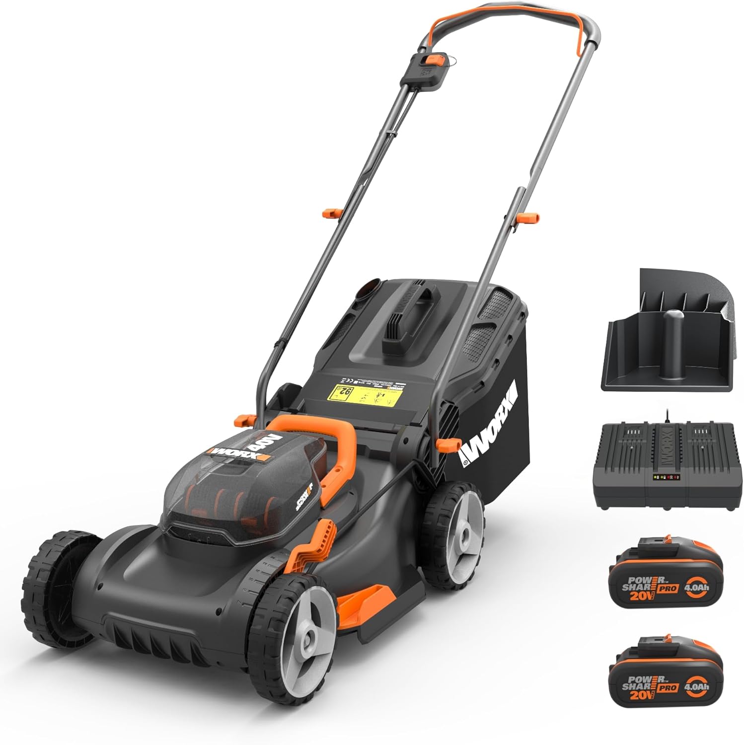 WORX WG743E Tosaerba a batteria 40 V – funzione di pacciamatura e batteria PowerShare – senza cavo – ideale per giardini fino a 500 m²