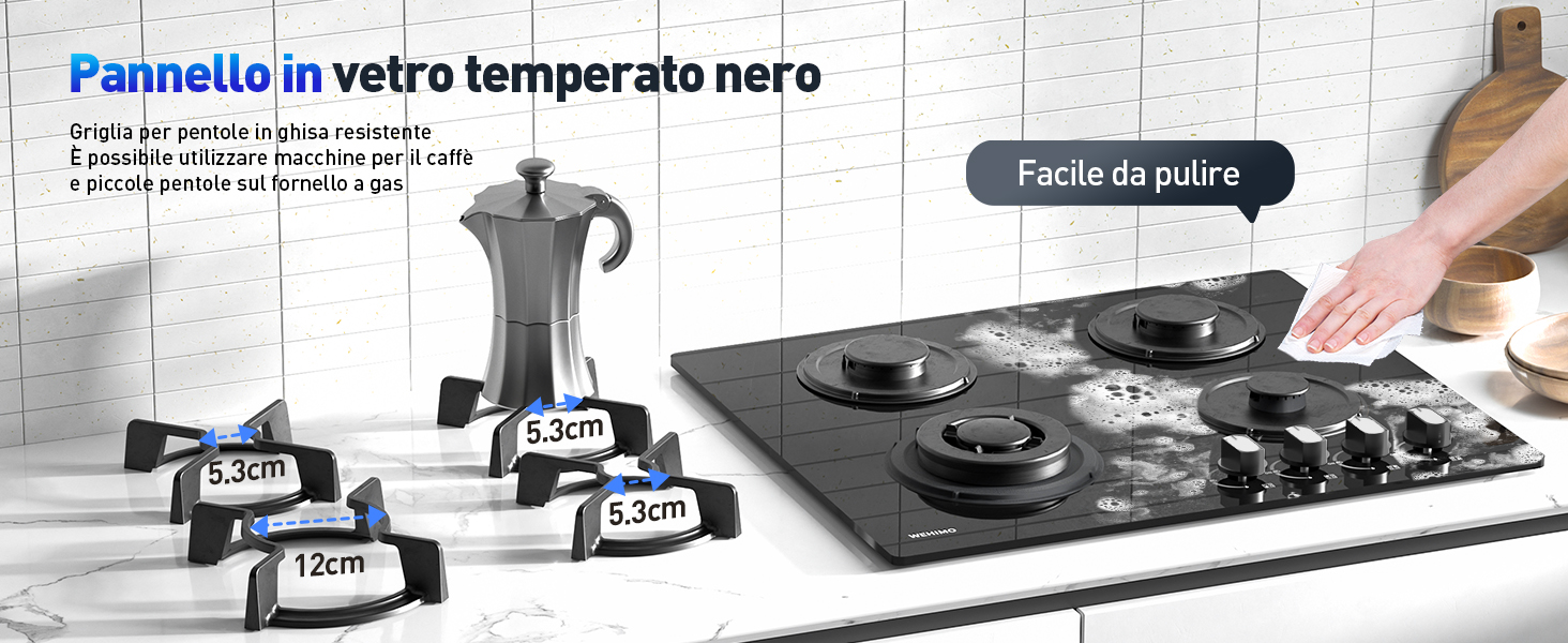 piano cottura a gas nero