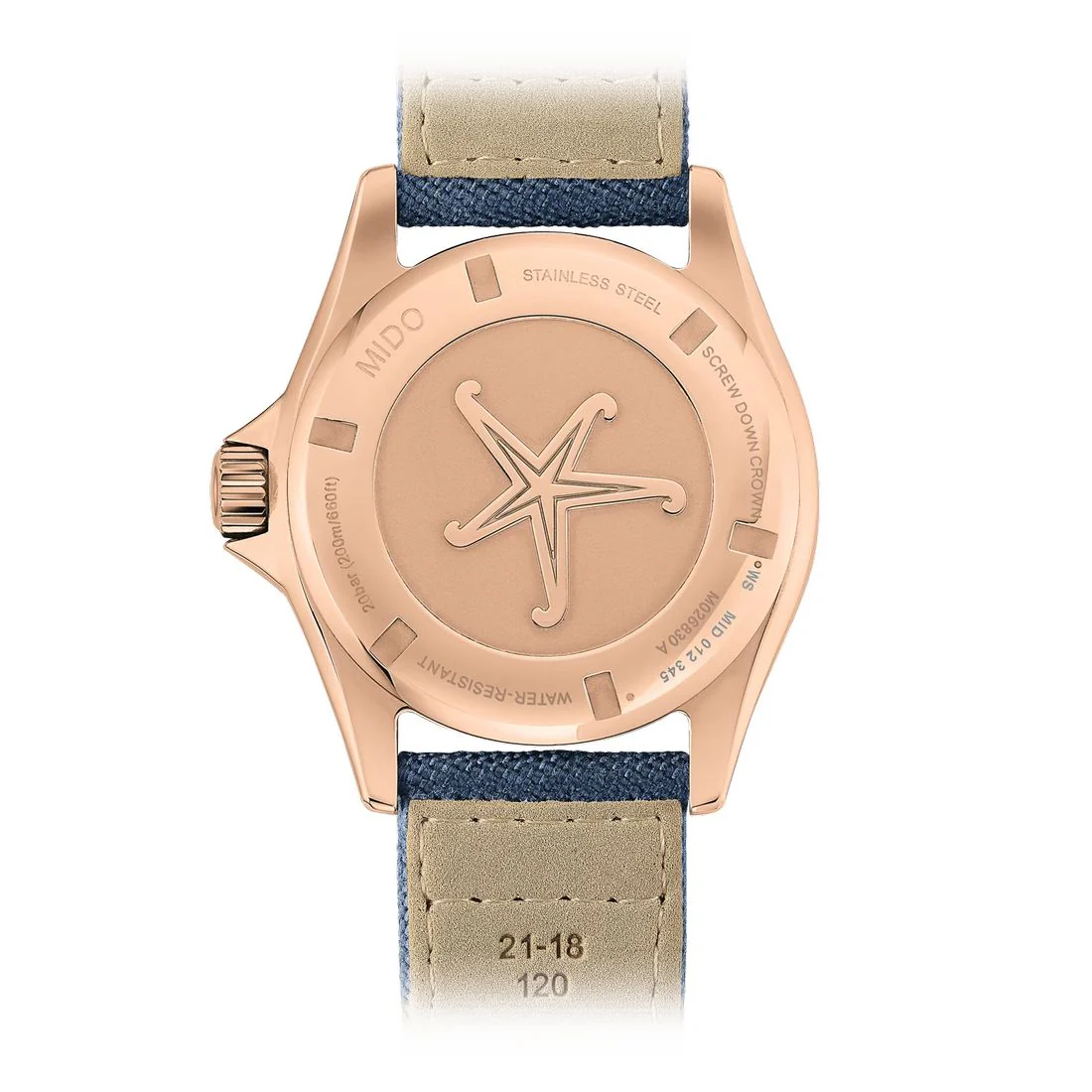 Orologio Mido Ocean Star Tribute PVD rosa e canvas blu