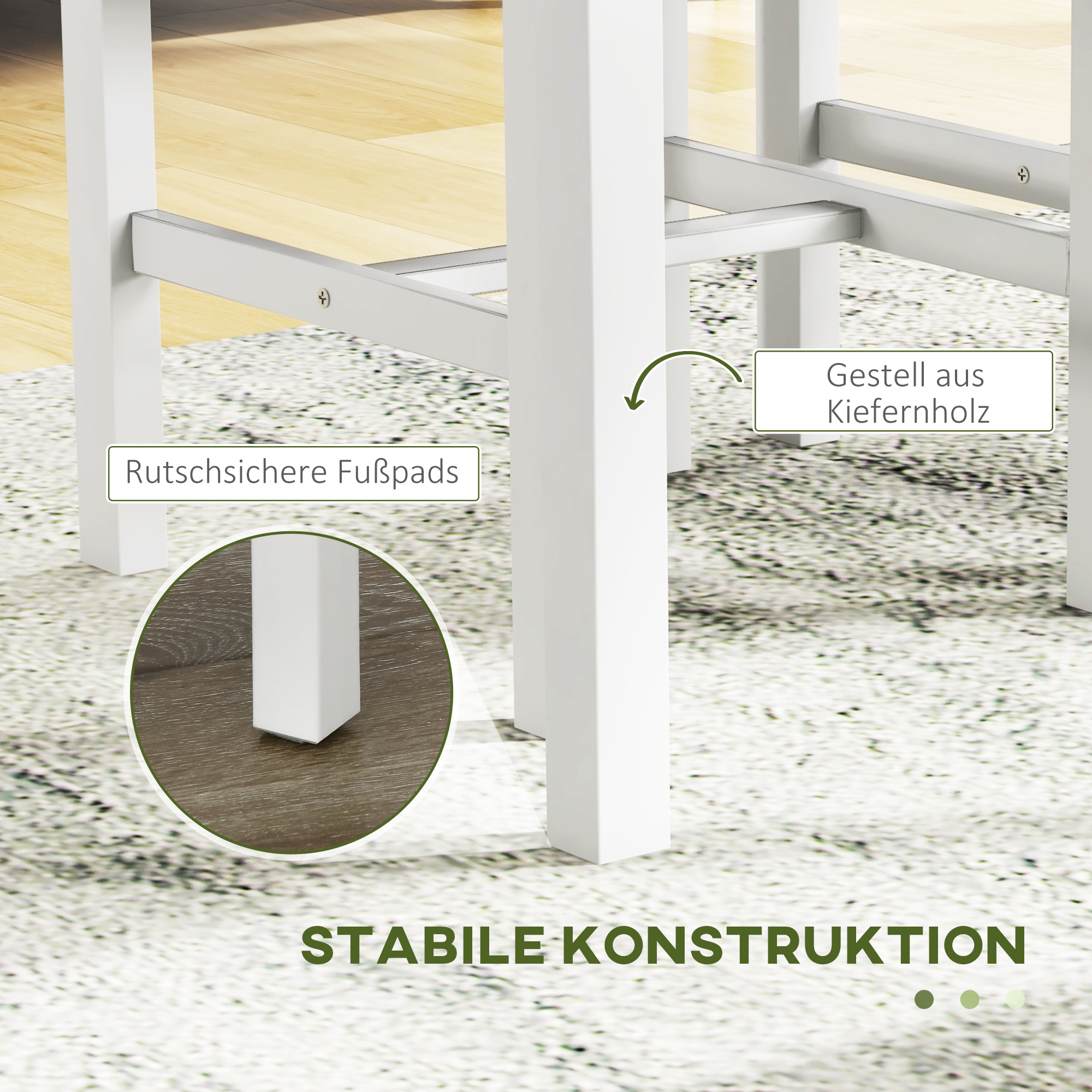 HOMCOM 4-delige eetset, 1 tafel, 1 bank, 2 stoelen, grijs+wit