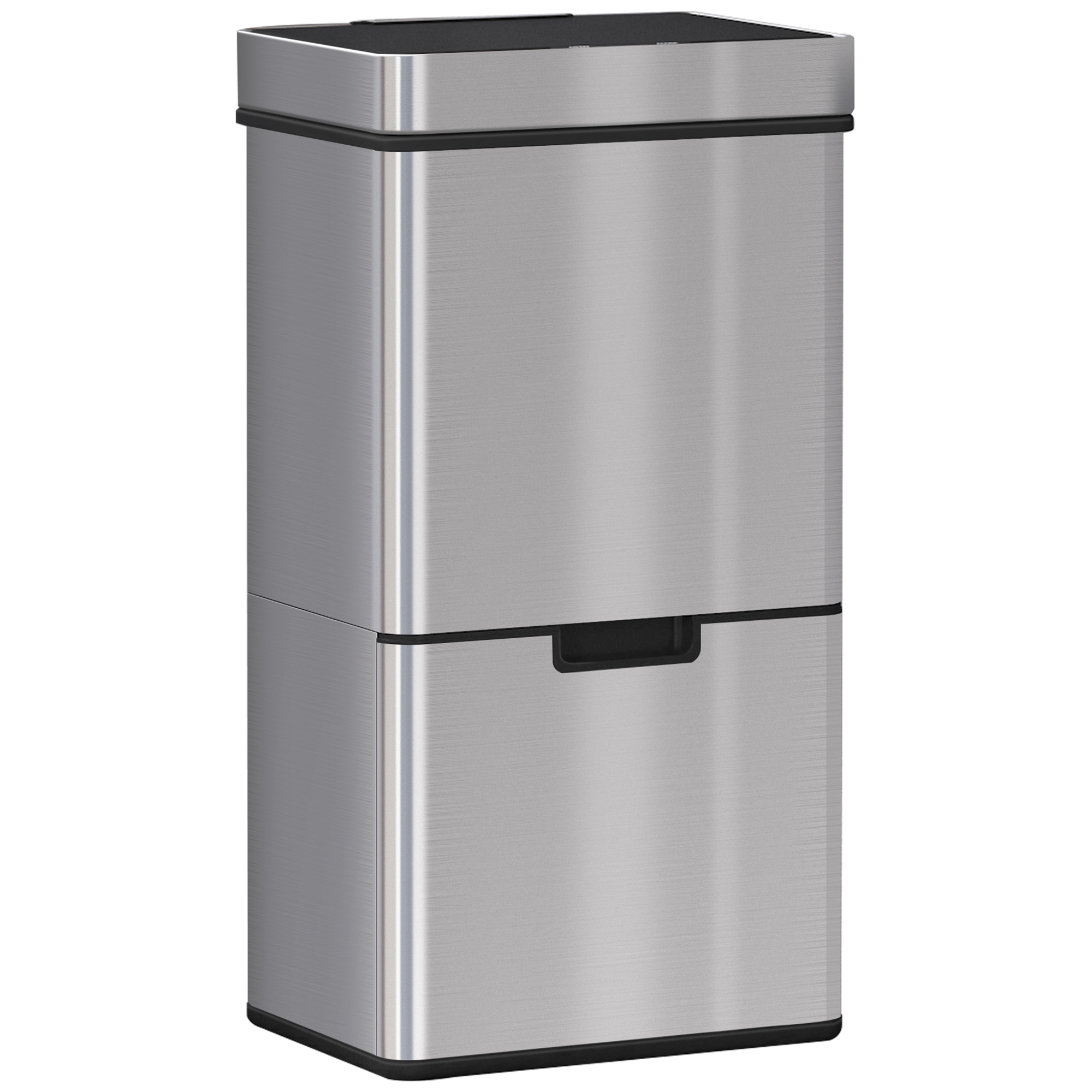 HOMCOM Mülleimer mit Sensor 47L + 2 x 12,5L Automatischer Abfalleimer mit Bewegungssensor, Wasserdichtes Mülltrennsystem aus Edelstahl für Küche Silber