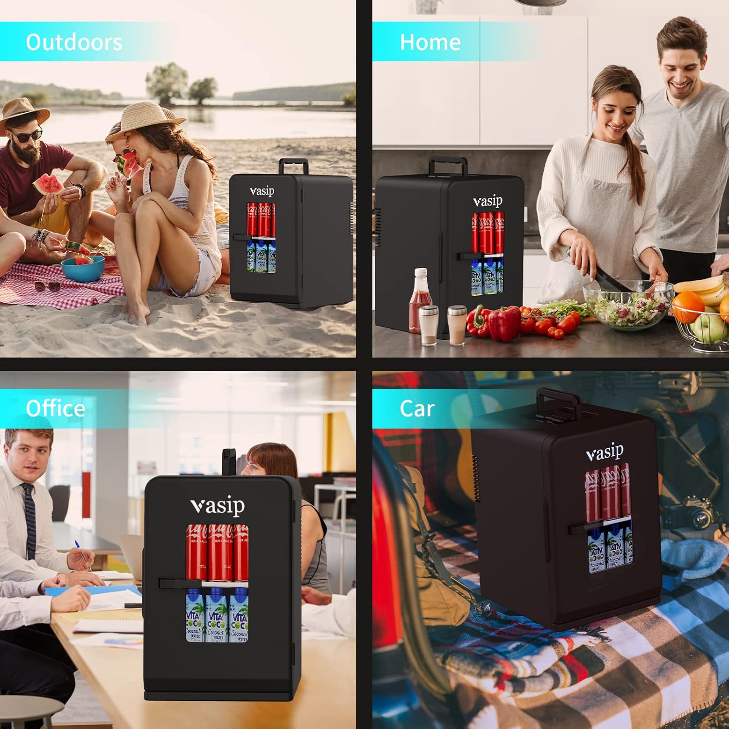 Vasip Mini Fridge 15 L, Portable with Cooling and Heating Function, Small Drinks Fridge for Home, Office, Camping and Car (AC/DC)