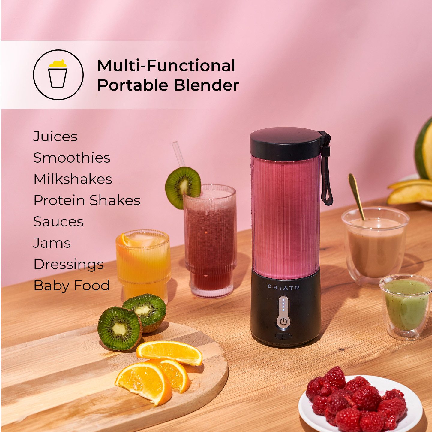Akku-Smoothie-Maker CHiATO BlendPLAY Curly Blender - Schwarz