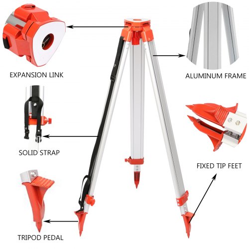 VEVOR Rotationslaser Rotationsläser Nivellierlaser Lasermessgeräte 5M Länge Staff & 1,65 m Aluminium Stativ Tripod Rotationslaser