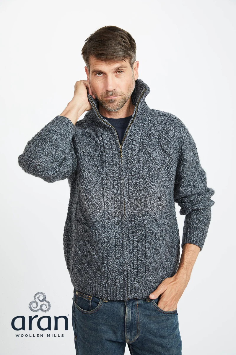 Handknit Unisex Zip Sweater , Charcoal