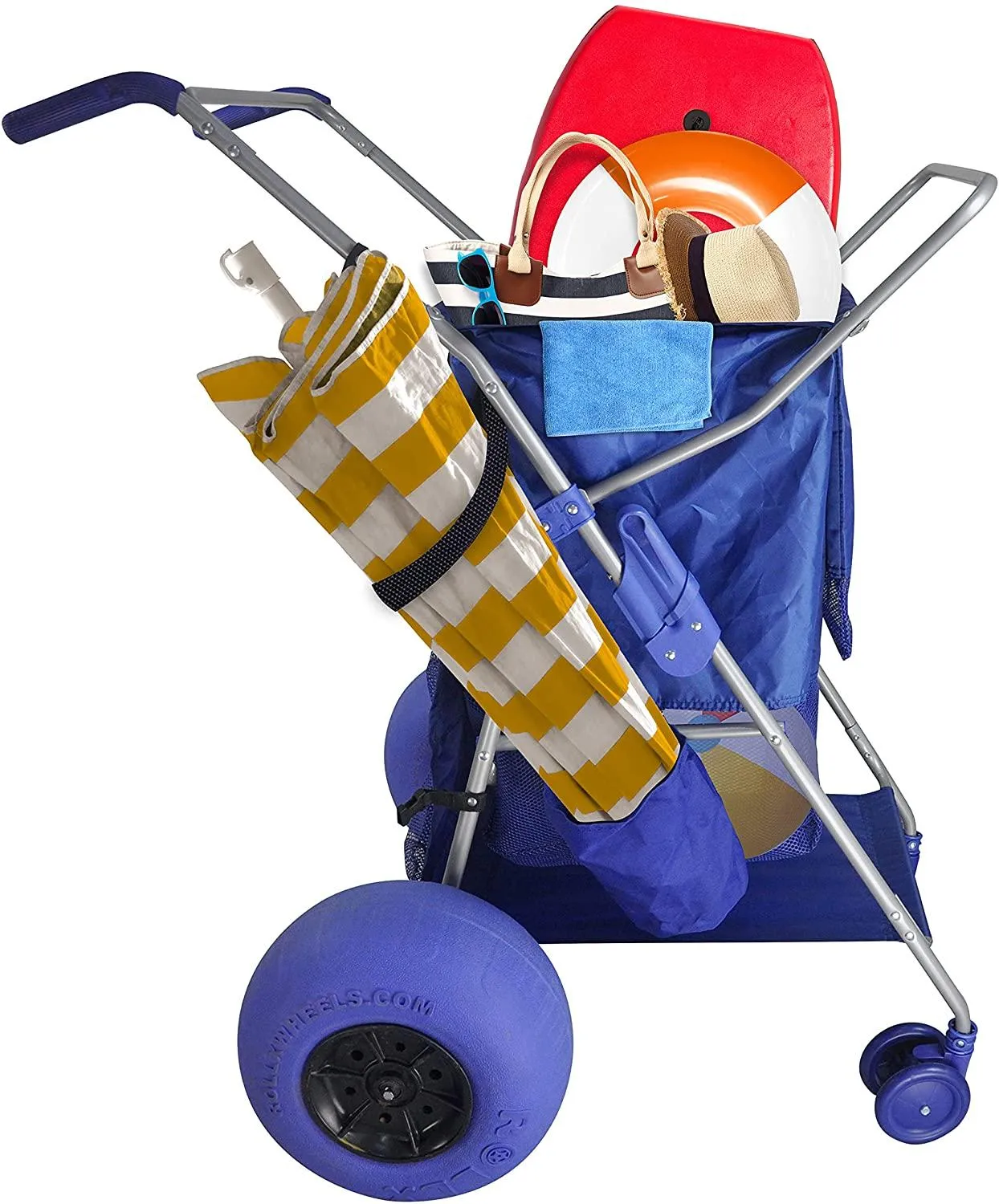 RollX Foldable Storage Wagon Beach Cart 12 inch Balloon Wheels &ndash; ( Pump Included ) (Blue)