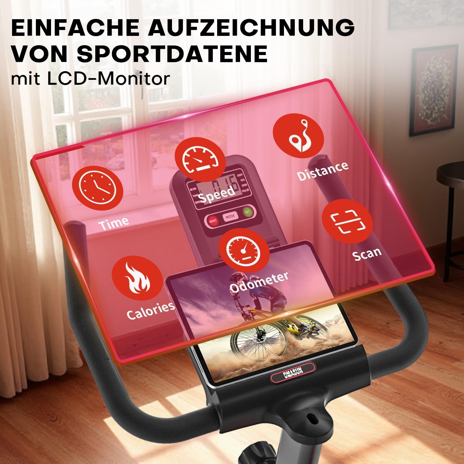DMASUN Heimtrainer Fahrrad leiser 0 bis 100% Widerstand Display Tablet Halterung bequemer Sitz bis 160 kg