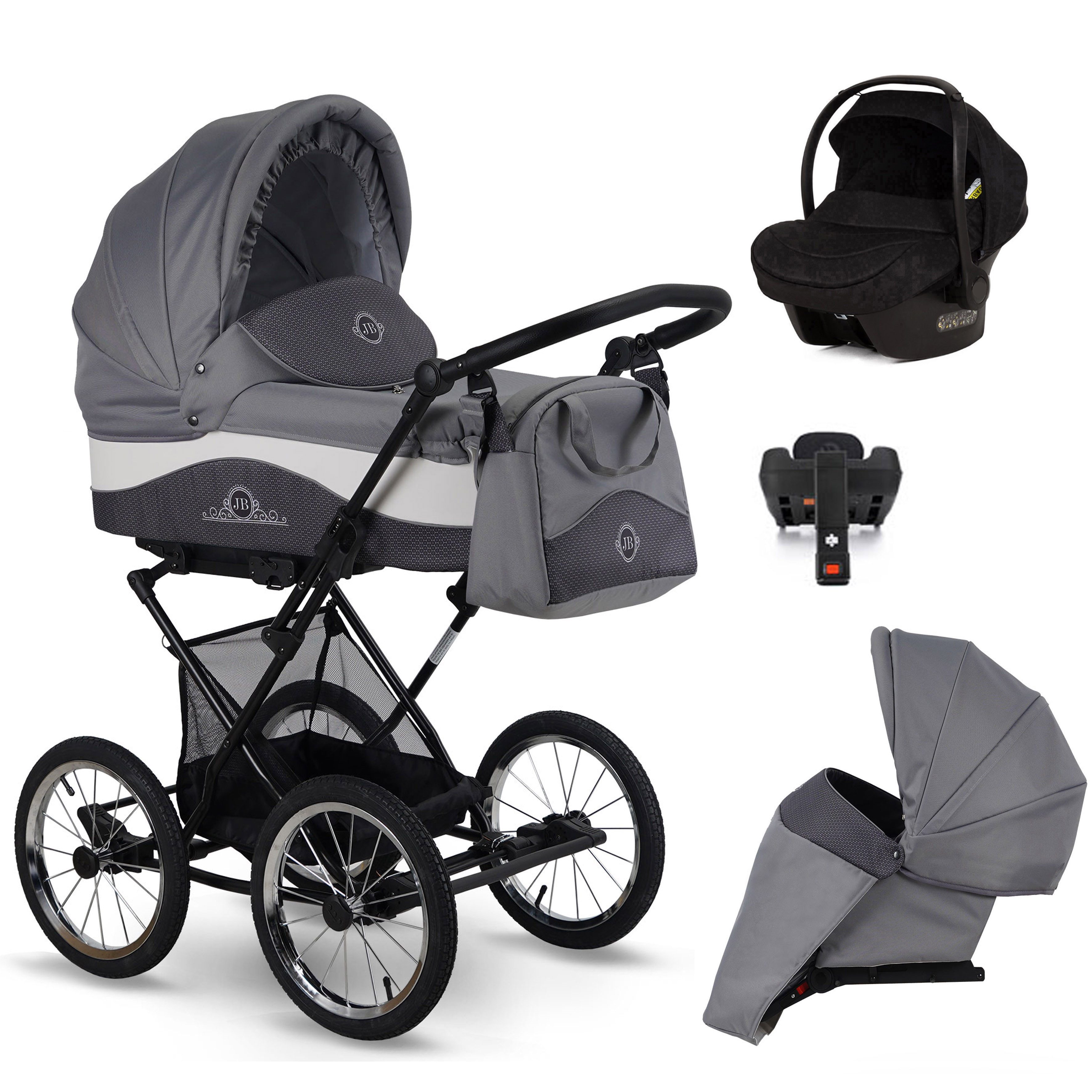 Kombi-Kinderwagen Juliet 5 in 1 mit Sportsitz, Autositz und Iso Base in 6 Farben