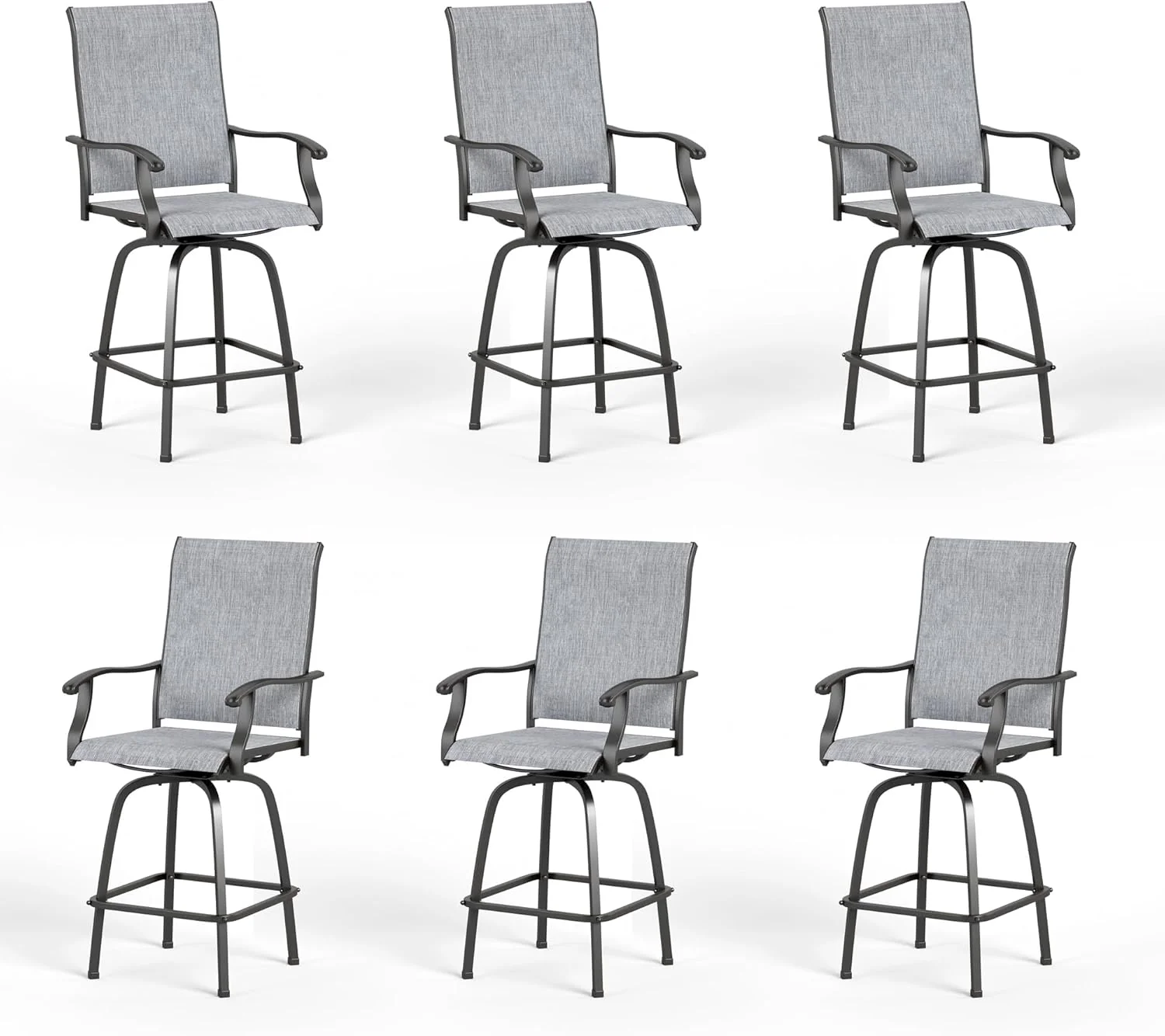 Swivel Patio Bar Stools 30 Inch Tall Grey Textilene Outdoor Chairs