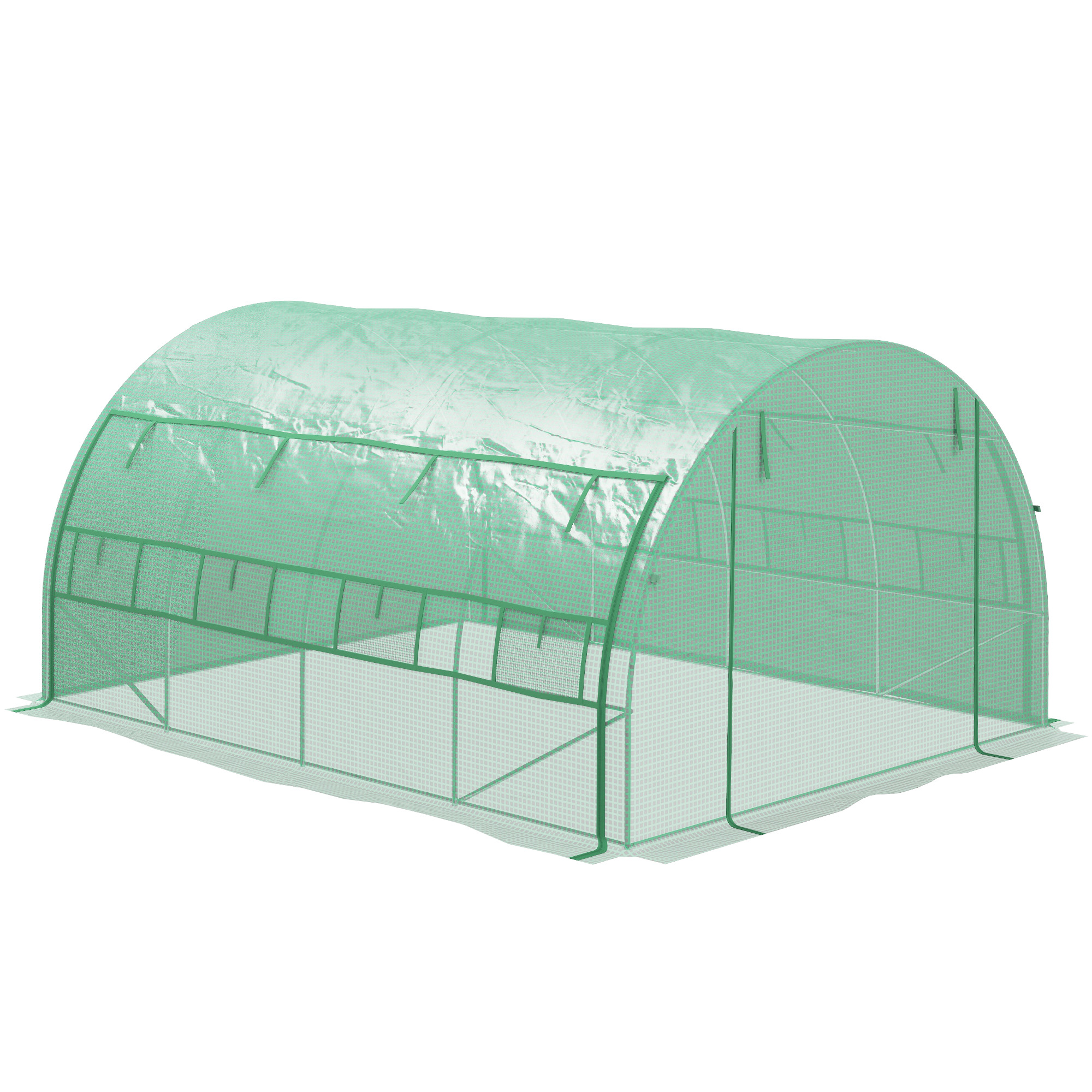Outsunny Foliengewächshaus, Treibhaus, begehbar, Netzfenster, Metallrahmen, 4x3x2m, Grün