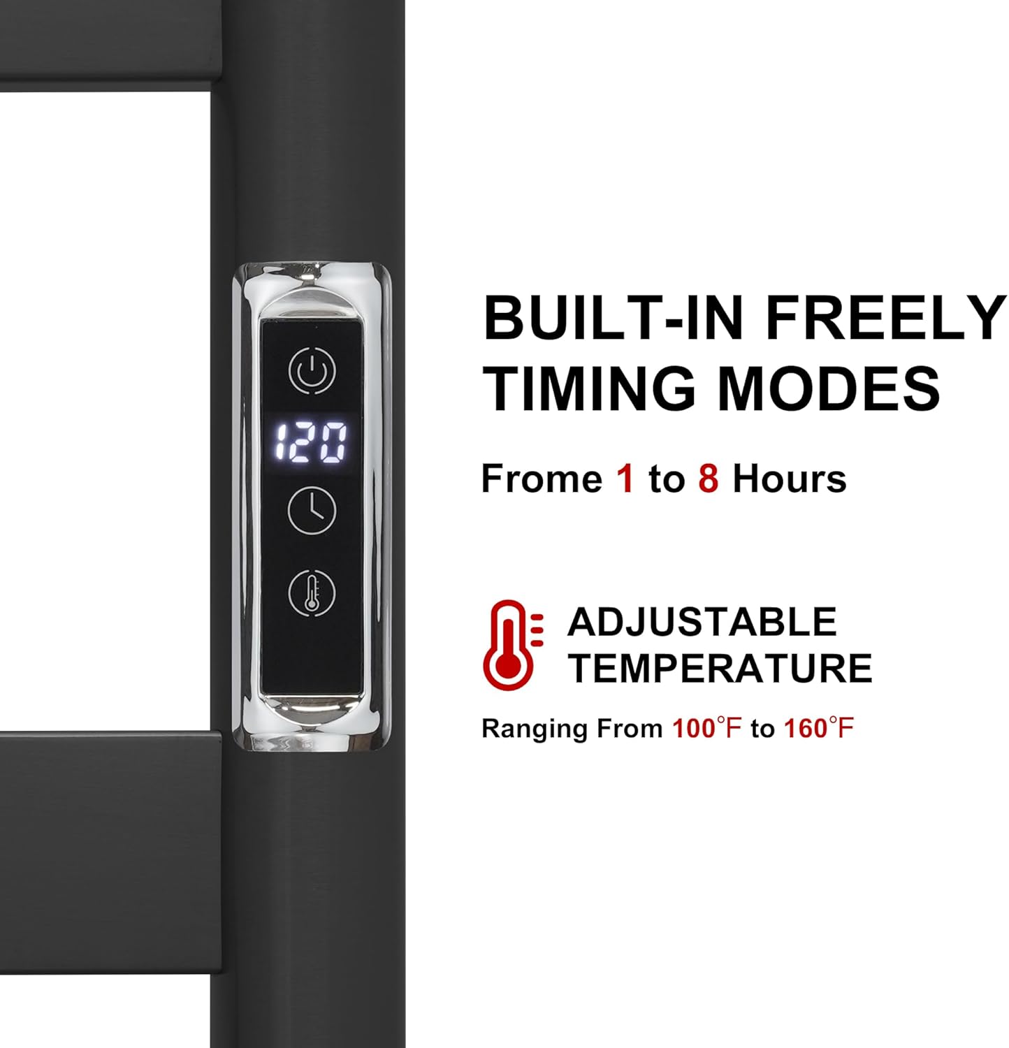 Heated Wall Mounted Electric Towel Warmer Rack,Timer & Temperature Control, 8 Bar Stainless Steel Towel Heater for Bathroom (Black, 8 Bars)