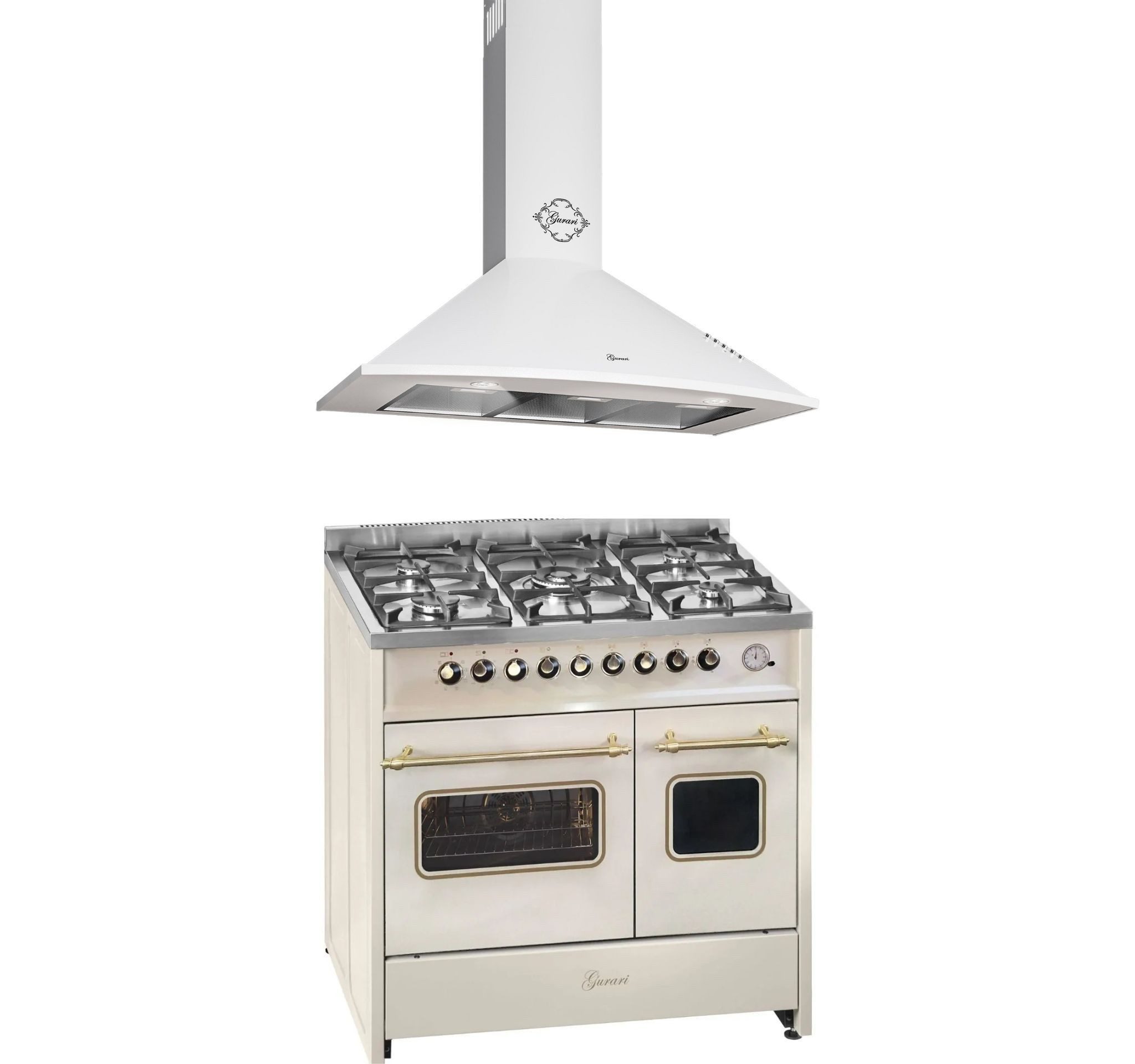 Gas-Standherd Retro-Design Creme Gas Elektro Standherd 90 cm Range Coocker+Dunstabzugshaube 90 cm GCH E 916 Cr R+GCH 046 WH 9.