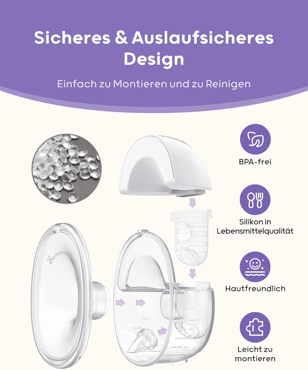Nuliie Elektrische Borstkolf Draagbare S32, Handsfree Elektrische Borstkolf 4 Modi 9 Niveaus met 18/21/24 mm comfortabele flens, discreet, met reserveonderdelen inbegrepen (2 stuks, wit)